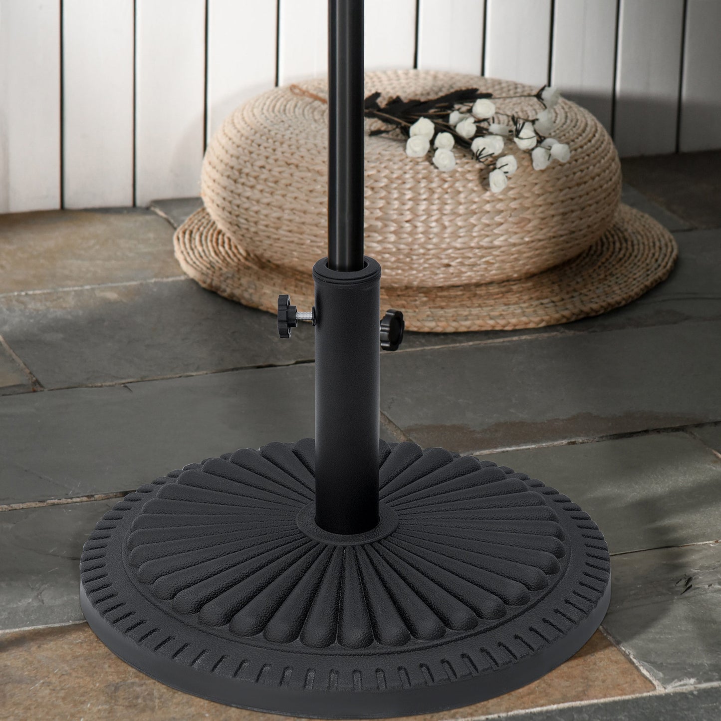 Patio Umbrella Base Stand, Round Cement Parasol Holder for Outdoor, Patio, Garden, Beach, Fits Φ1.4", Φ1.5" and Φ 2" Pol