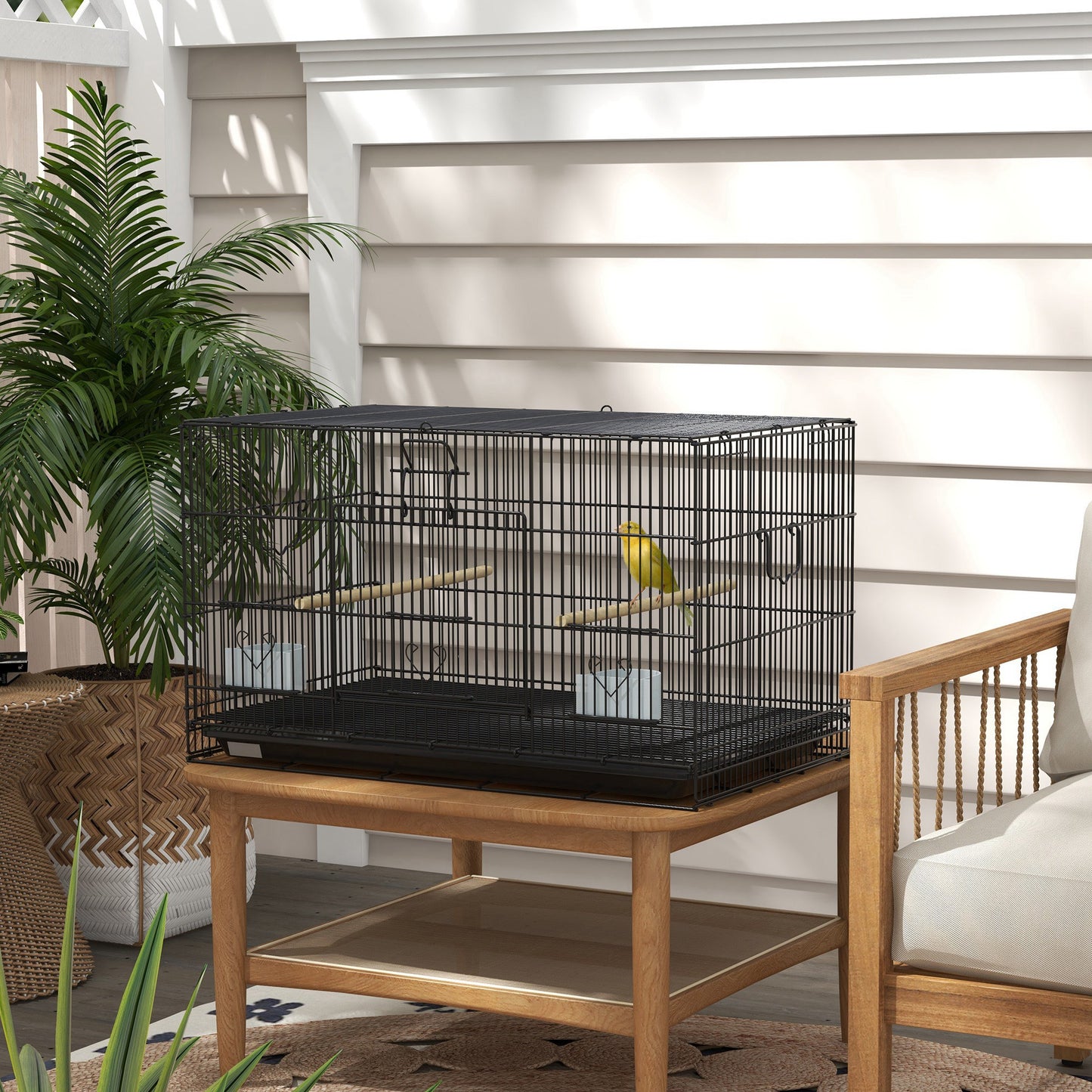 Birdcage for Canaries, Lovebirds Finches, Budgie Cage with Removable Tray, Bottom Mesh Panel, Wooden Perches, Food Conta