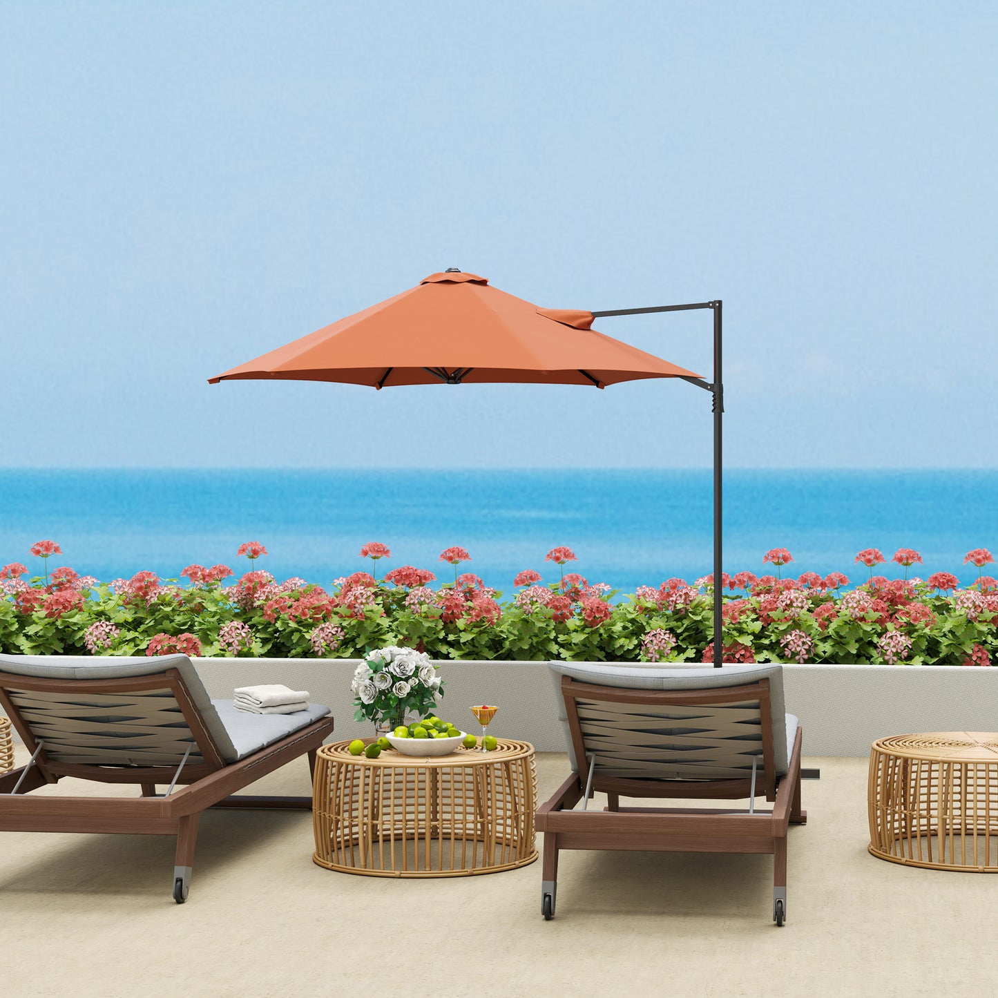 8.5FT Offset Patio Umbrella with 360° Rotation, Outdoor Cantilever Roma Parasol Hanging Sun Shade Canopy Shelter with Cr