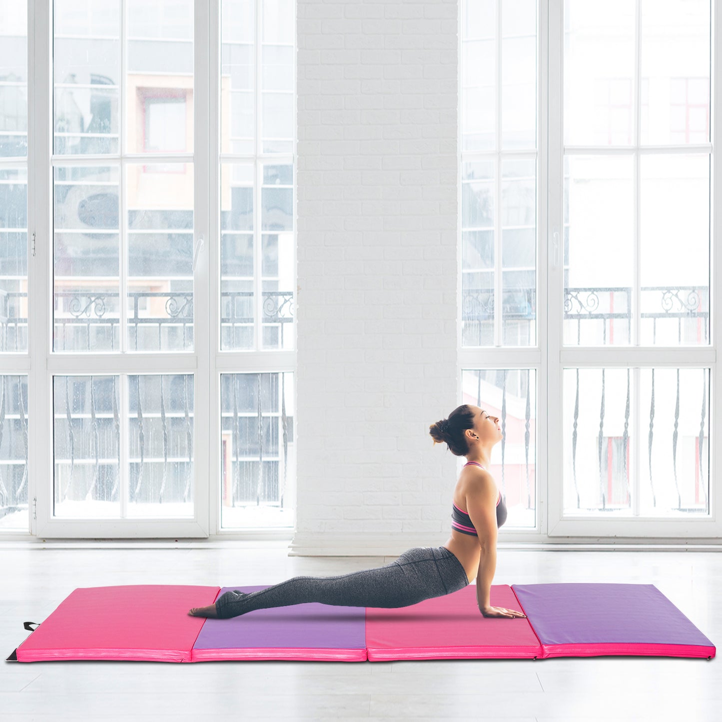Soozier 4'x10'x2'' Folding Gymnastics Tumbling Mat, Exercise Mat with Carrying Handles for Yoga, MMA, Martial Arts, Str