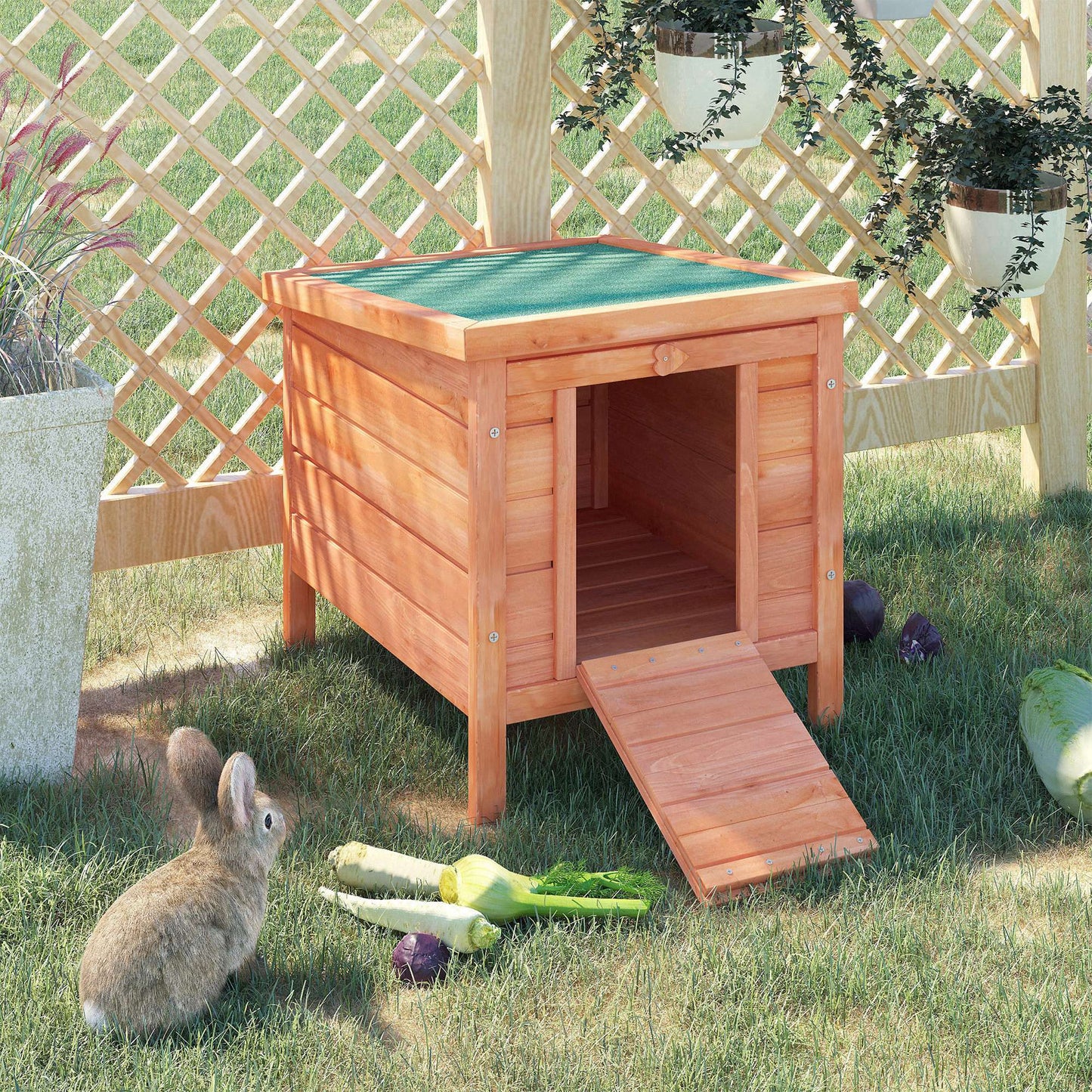Wooden Rabbit Hutch, Bunny Cage with Waterproof & Openable Asphalt Roof, Outdoor Cat House Guinea Pig Cage Duck Shelter,