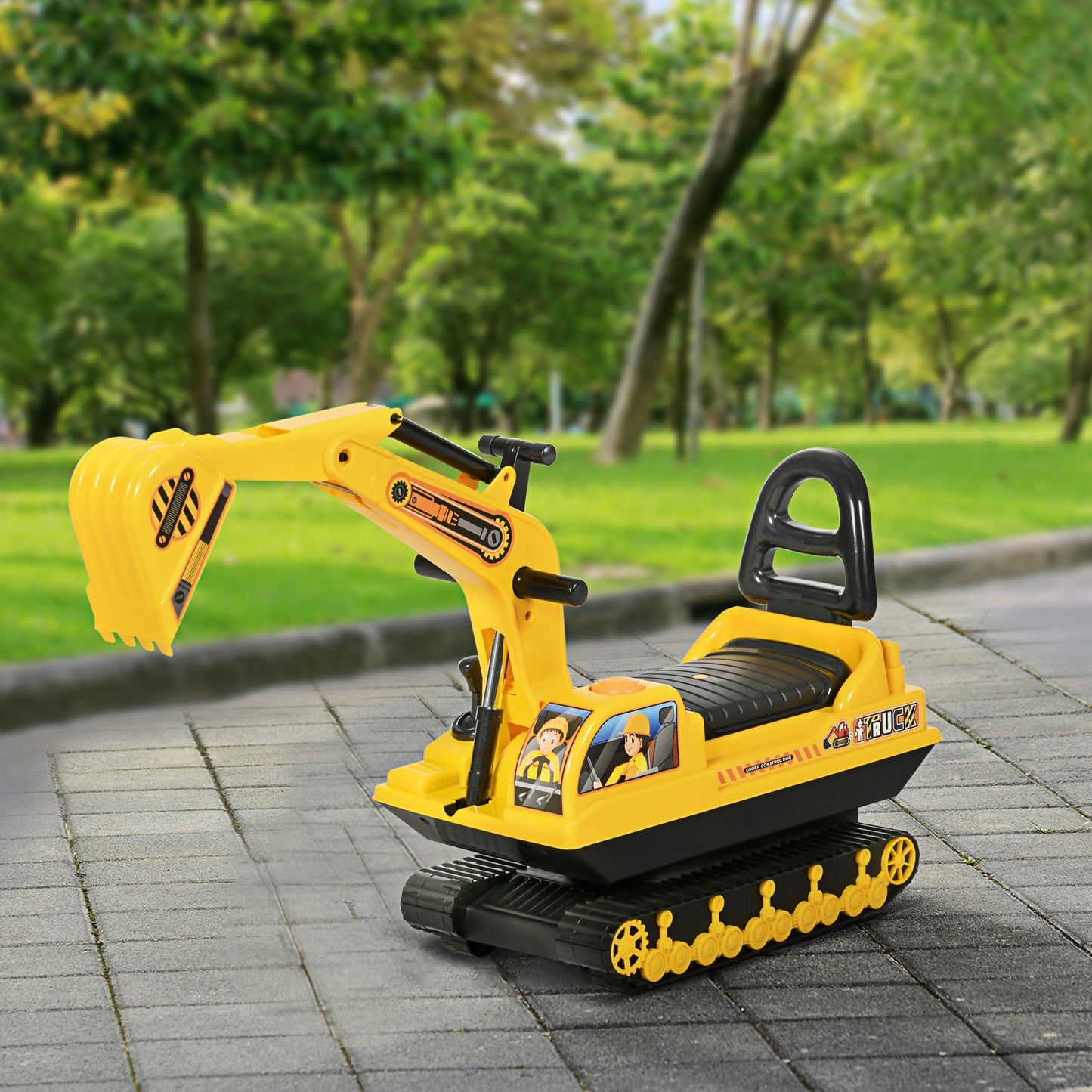 Qaba Kids Ride-on Excavator with Digger, Pretend Play Construction Truck with Under Seat Storage, Realistic Sound, Tread