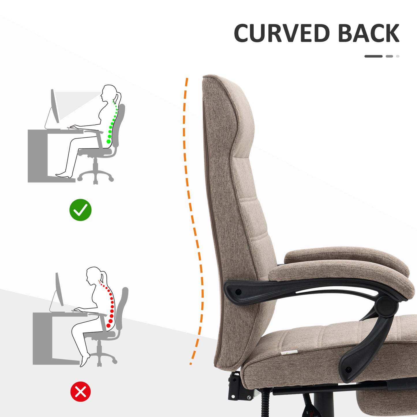 Office Chair, Linen High Back Computer Desk Chair, Swivel Recliner with Adjustable Height, Footrest and Padded Armrest,