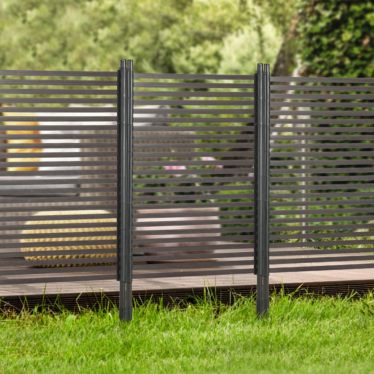 Picket Metal Garden Fence for Hard & Soft Ground, 5 ft(H) Standing Outdoor Fencing with Feet, Animal Barrier Flower Bed