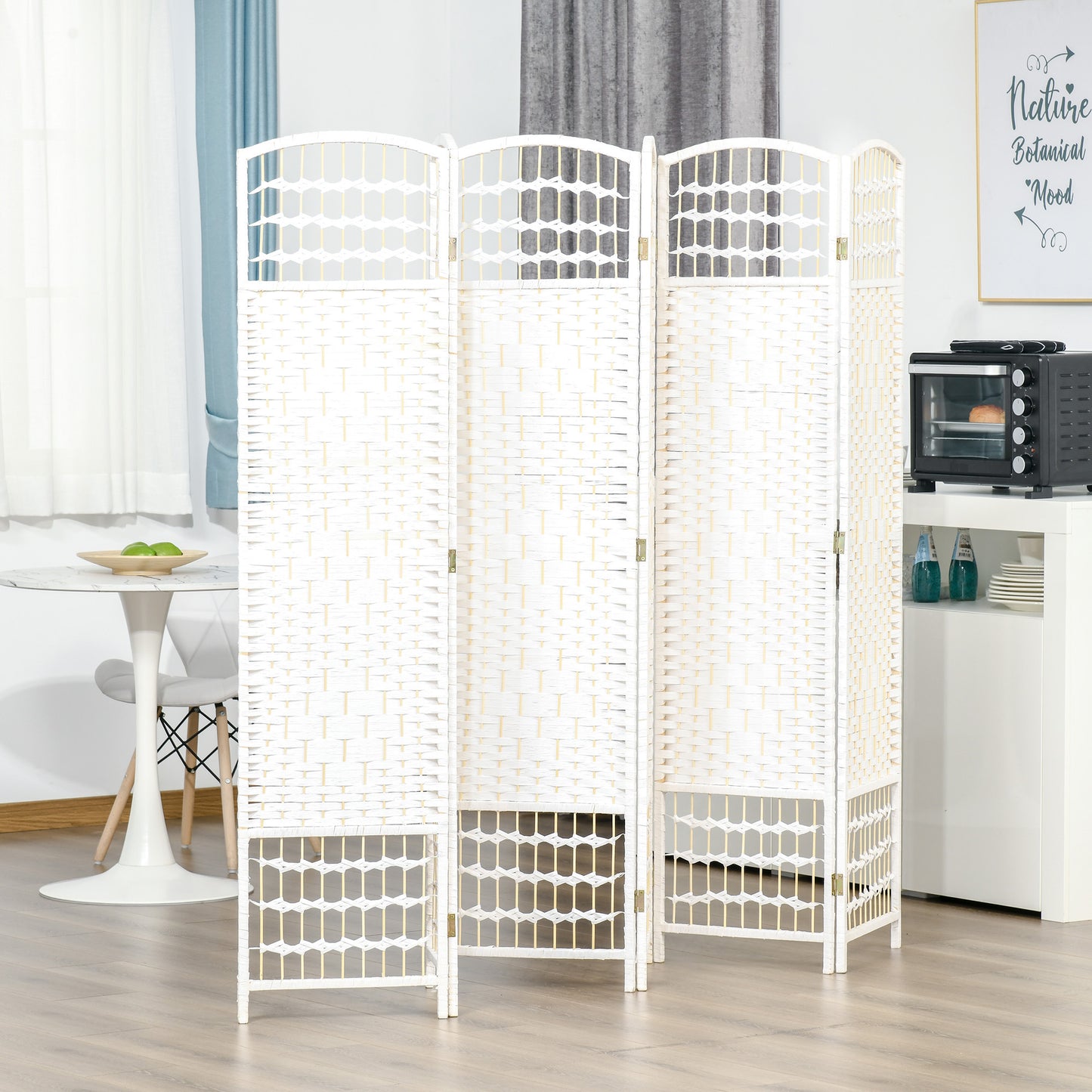 6 Panel Room Divider, 5.6 ft Tall Folding Privacy Screen, Wave Fiber Freestanding Partition Wall Divider for Home Office
