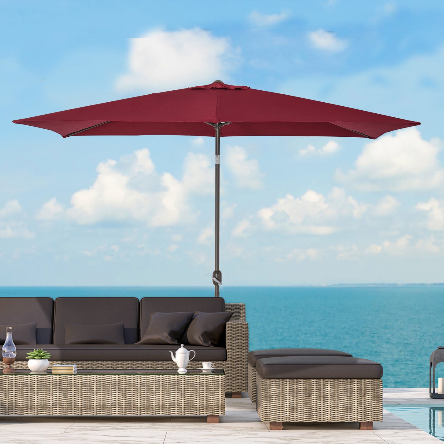 6.5x10ft Patio Umbrella, Rectangle Market Umbrella with Aluminum Frame and Crank Handle, Garden Parasol Outdoor Sunshade