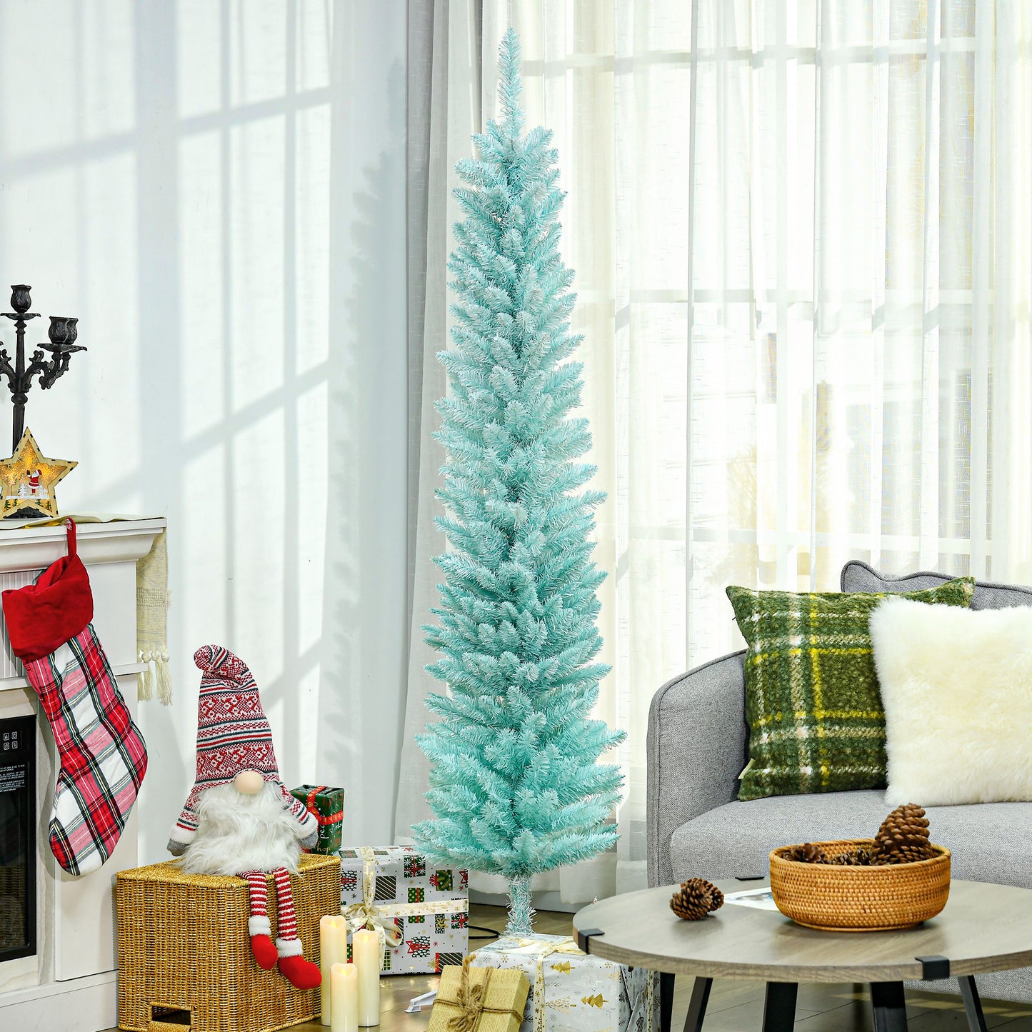 6ft Pencil Christmas Trees, Skinny Artificial Christmas Tree for Xmas Holiday Decor, Gradient Blue