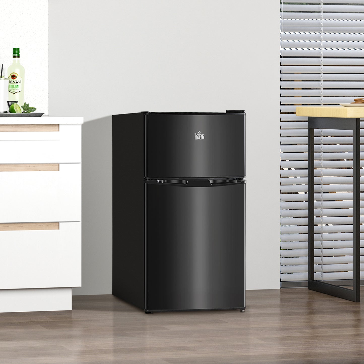 3.2 Cu Ft Compact Refrigerator, Mini Fridge with Freezer, Adjustable Shelves and Reversible Doors for Bedroom, Black