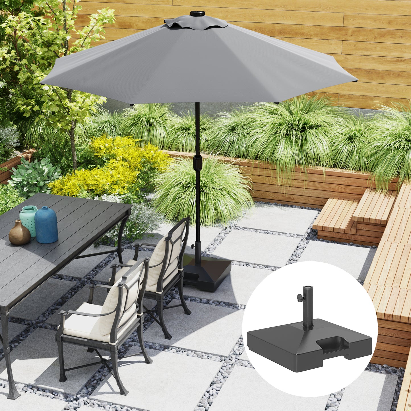 Plastic Square Patio Umbrella Base with Wheels Handle, Heavy Duty Outdoor Umbrella Stand Base, Filled Up to 73lb with St