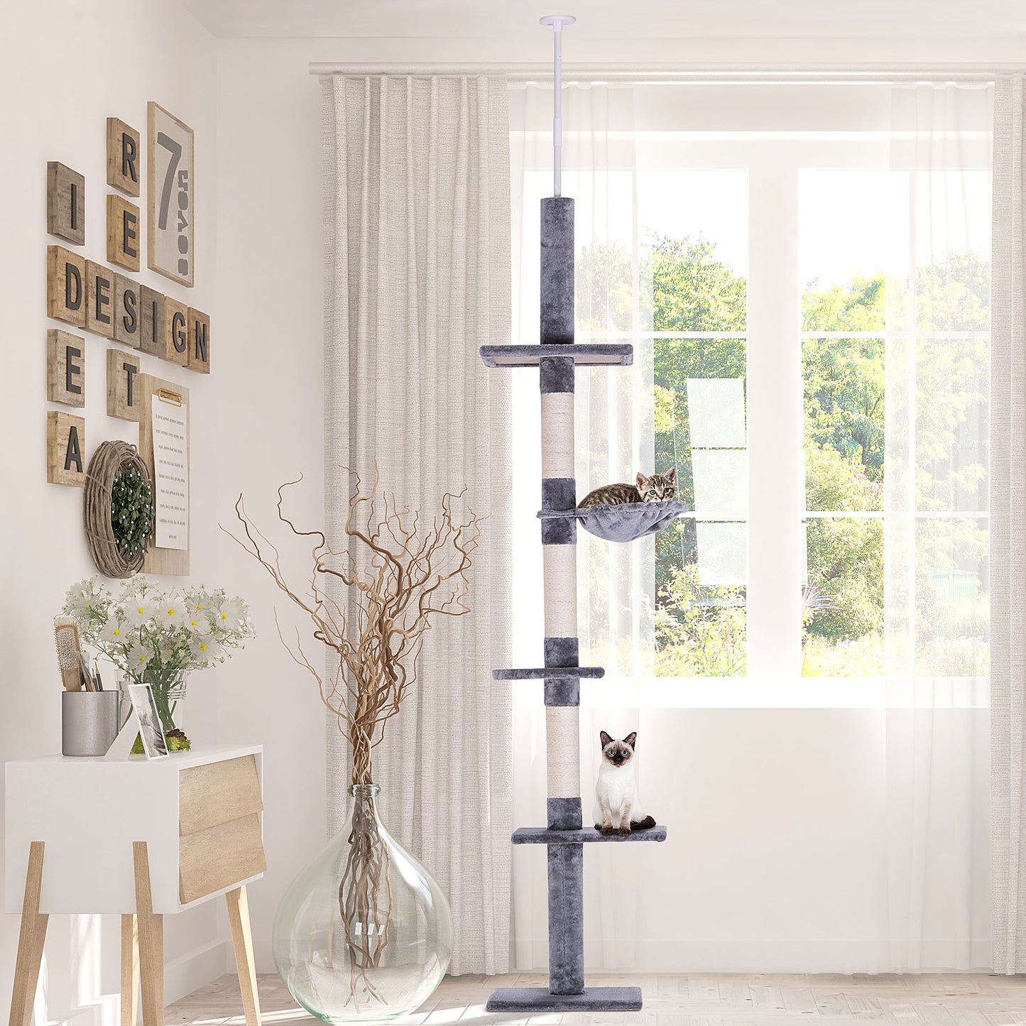 8.5ft Cat Climbing Tree 5-Tier Cat Activity Center Floor-to-Ceiling Cat Climber Toy with Scratching Post Play Rest Post