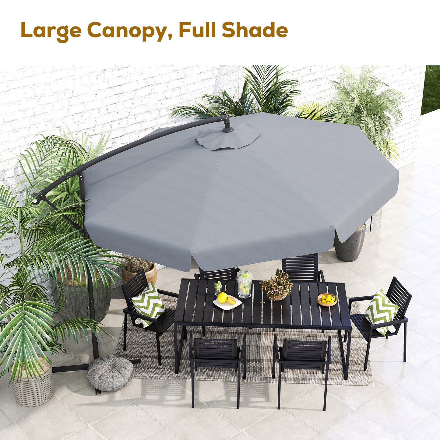 11FT Offset Hanging Patio Umbrella Cantilever Umbrella with Easy Tilt Adjustment, Cross Base and 8 Ribs for Backyard, Po