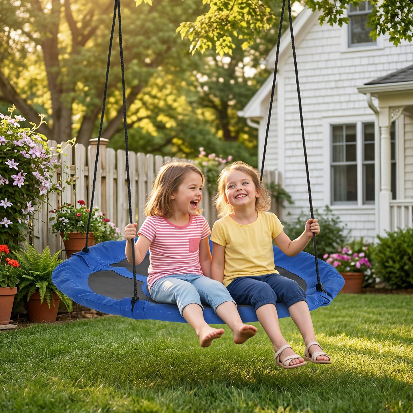 43.25" Saucer Swing, Nest Web Rope Seat with Adjustable Hanging Ropes, for Indoor Outdoor Children 3-12 Years Old, Blue