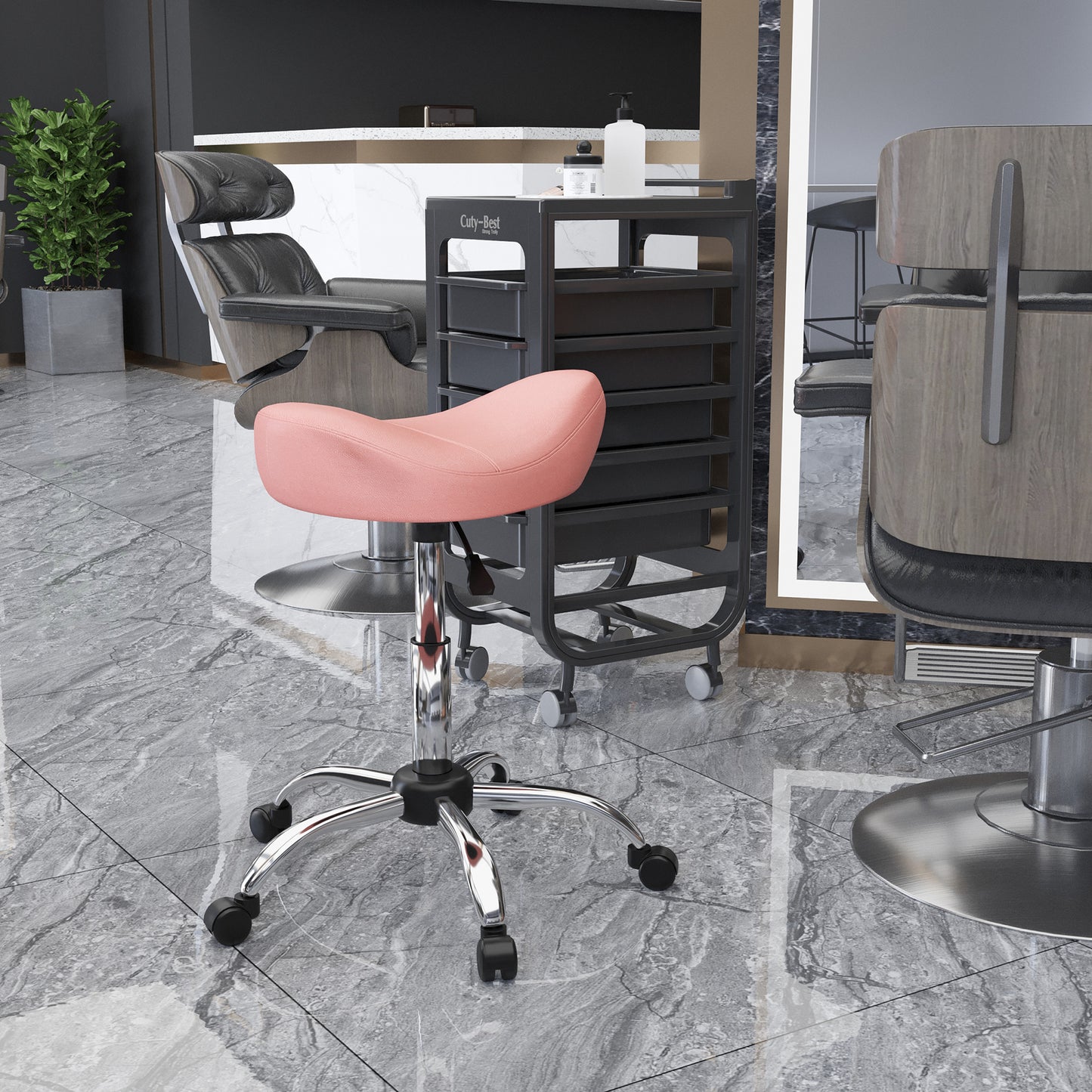 Ergonomic Saddle Stool with Wheels, Adjustable PU Leather Saddle Chair, 360° Swivel, NO Back Pain, Healthy Posture, Salo