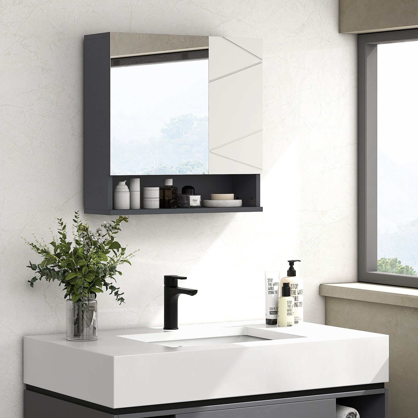 Medicine Cabinet, Wall Mounted Bathroom Mirror Cabinet with Mirrored Door, Adjustable Shelf and Soft Close Mechanism, Li