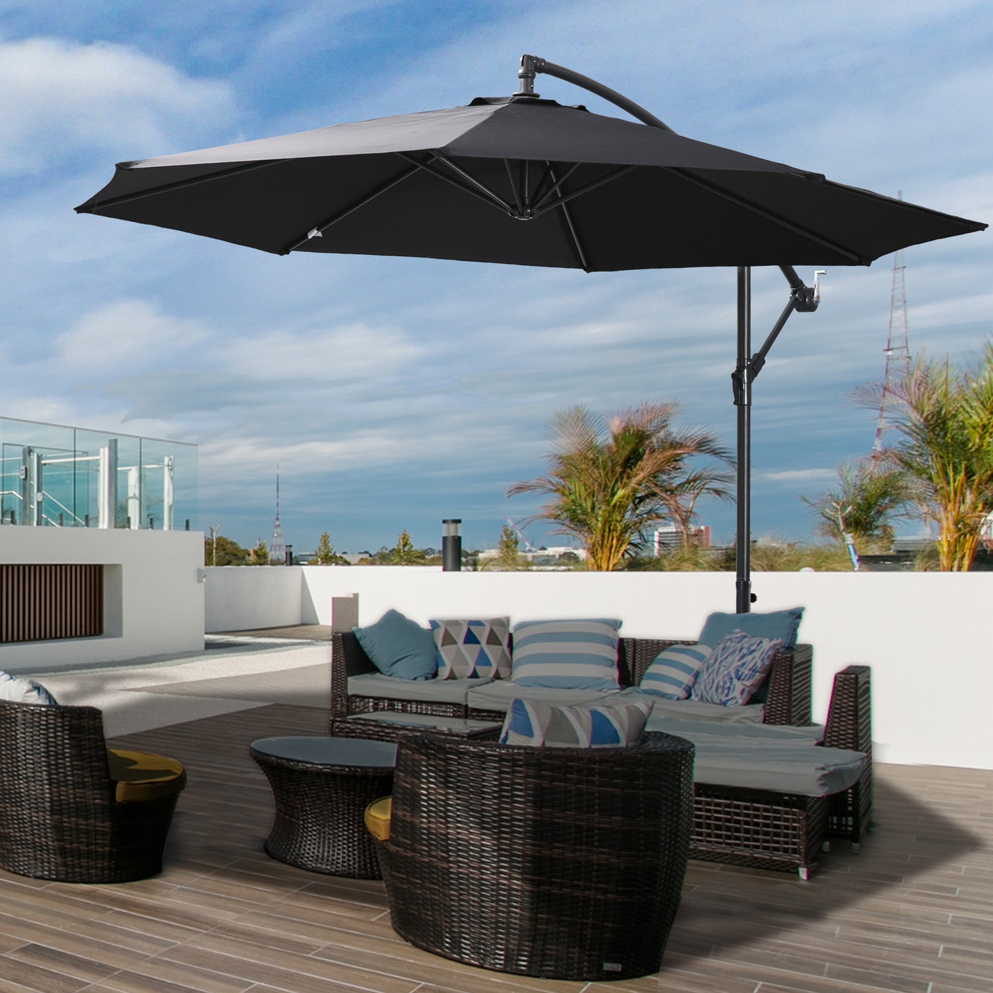 9.7 ft Cantilever Patio Umbrella with Crank and Cross Base - Black - Image 7