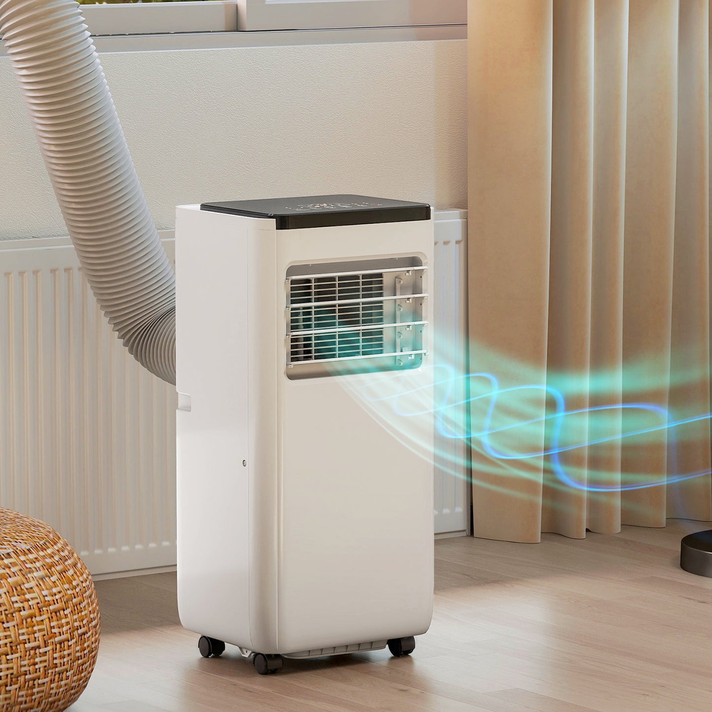 8000 BTU Portable 4-in-1 Air Conditioner with Cool, Dehumidifier, Fan, Sleep, WiFi Voice Remote Control, White