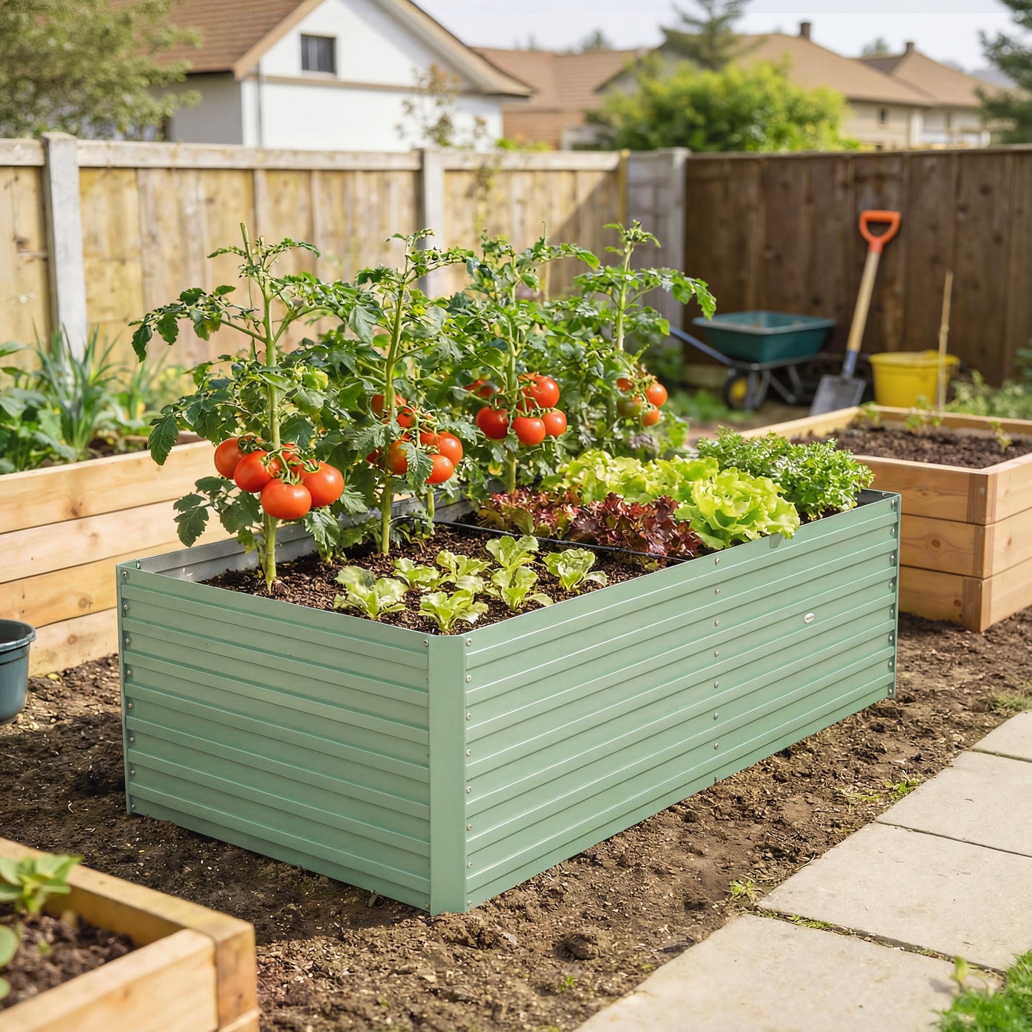 5' x 3' x 2' Raised Garden Bed, Galvanized Planter Box for Growing Flowers, Herbs and Vegetables, Light Green