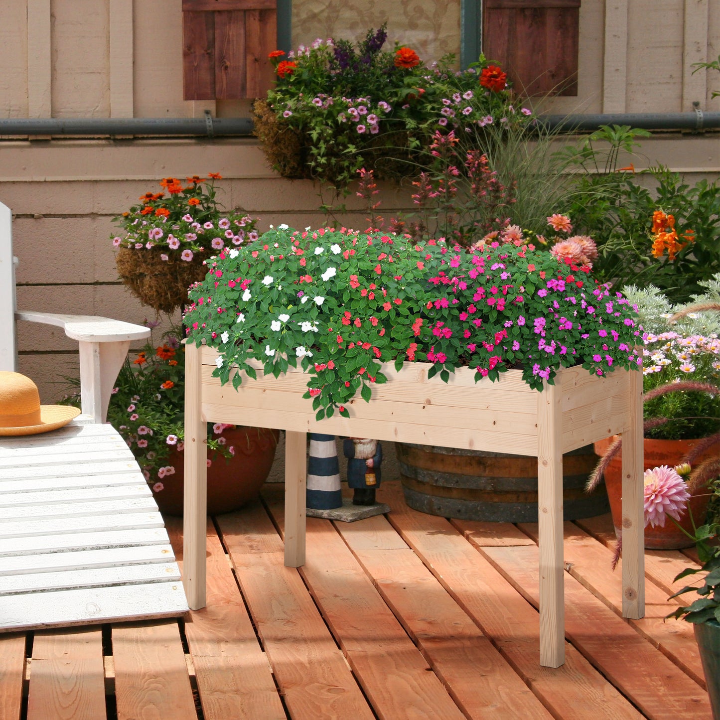 48" x 22" x 30" Wooden Patio Raised Garden Bed Planter, Elevated Planter Box with Legs, Outdoor Flower Stand with Inner