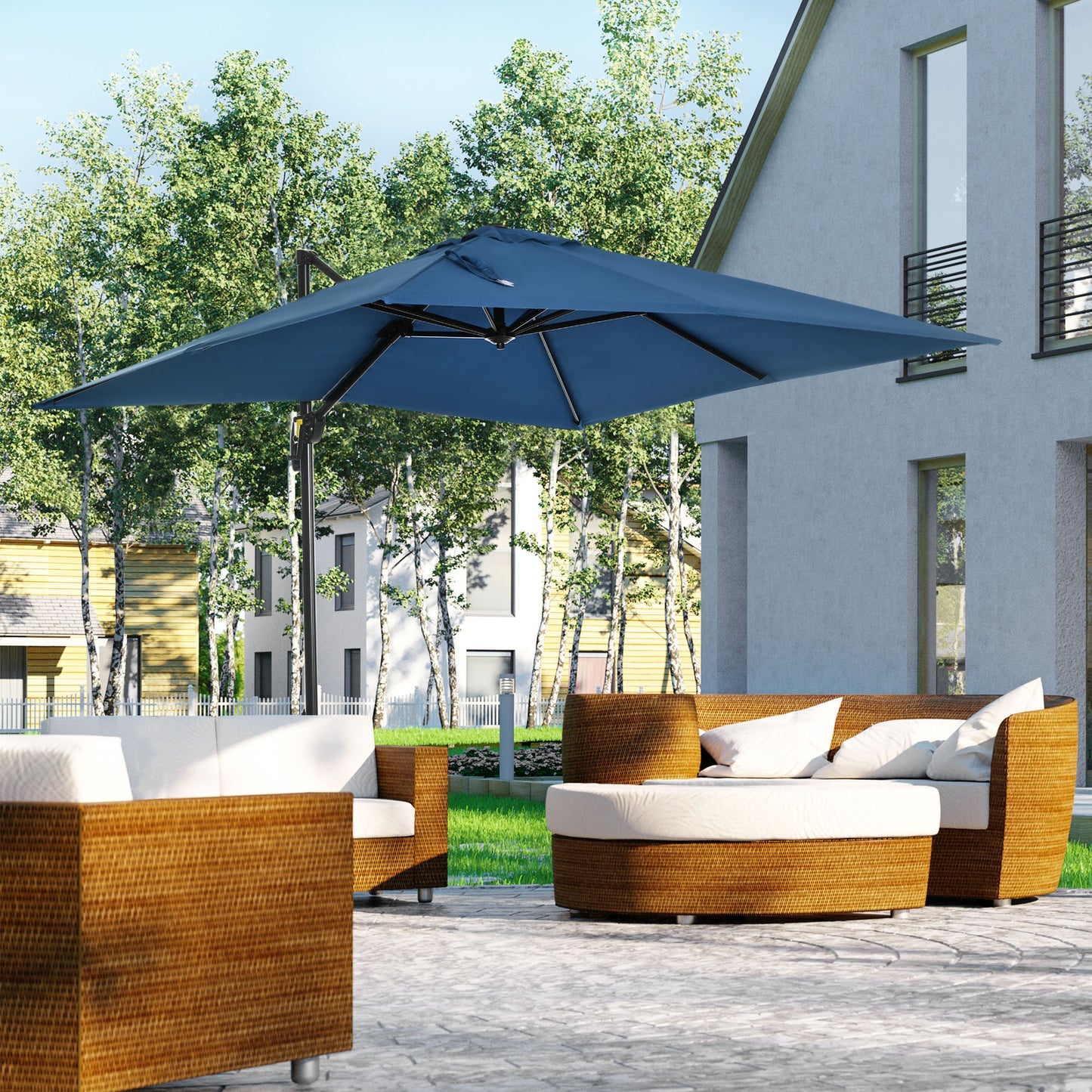 8' x 8' Square Patio Hanging Offset Umbrella with 360° Rotation, Aluminum Outdoor Cantilever Parasol with Crank & Tilt,
