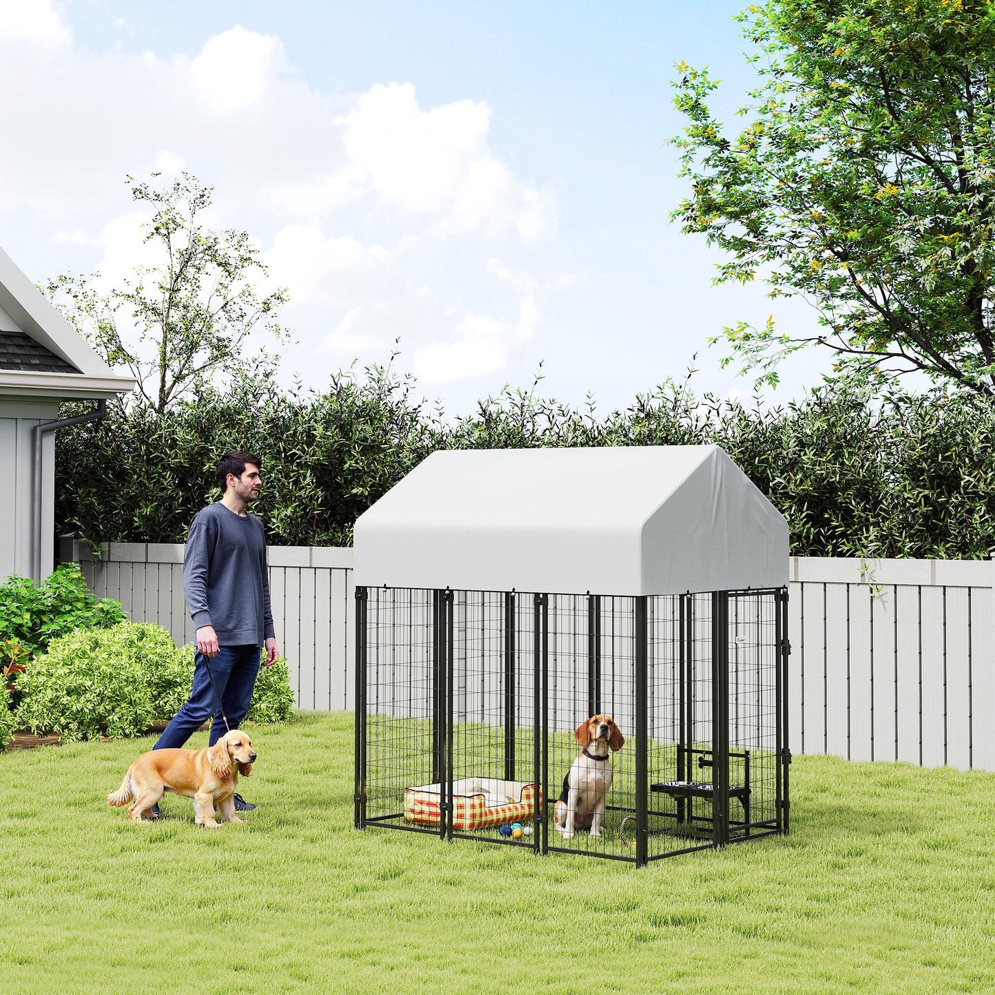 Outdoor Dog Kennel with Roof, 6' x 4' x 6' Heavy Duty Welded Wire Dog Playpen Enclosure with Escape-proof Lock