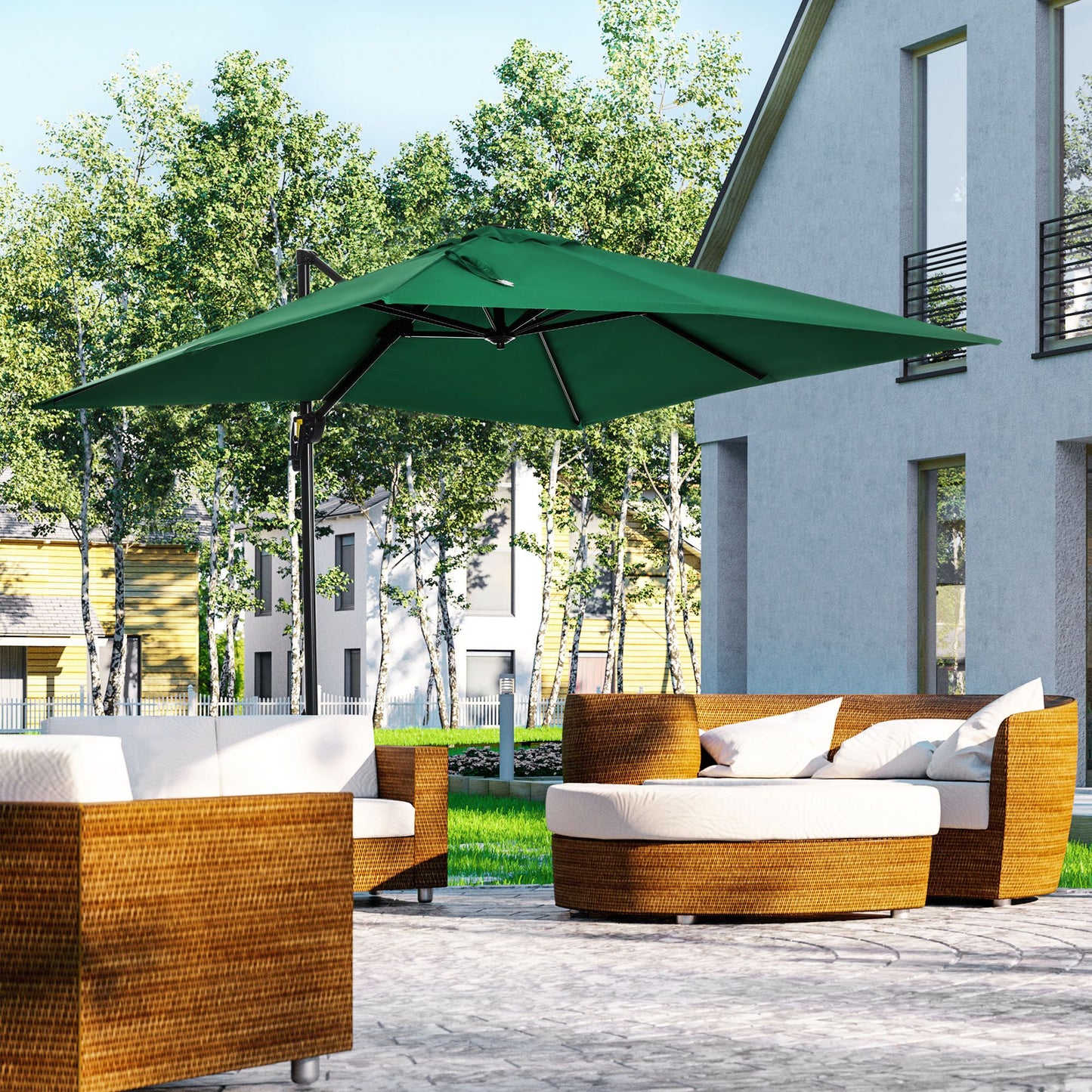 8' x 8' Square Cantilever Umbrella with 360° Rotation, Aluminum Outdoor Cantilever Market Parasol with Crank & Tilt, Gar