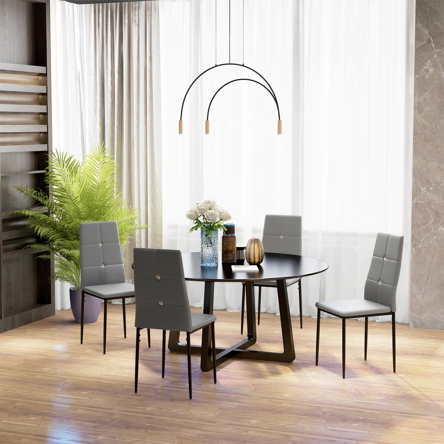 Set of 4 Modern Style Dining Chairs, Button Tufted High Back Side Chairs with Upholstered Seat, Steel Legs for Living Ro