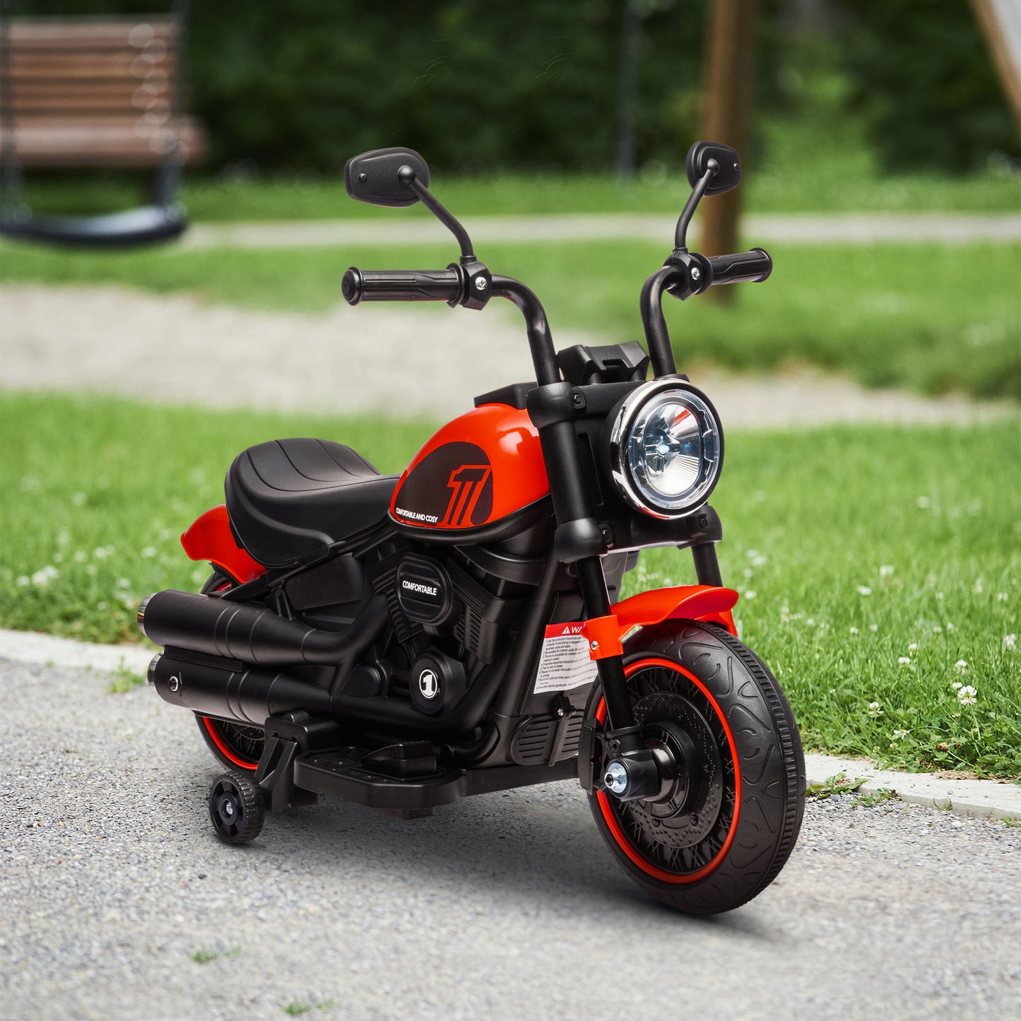 VarietyKart 6V Kids Motorcycle with Training Wheels, Foot Pedal, Headlight, Music, Forward/Reverse, Single-Button Start,