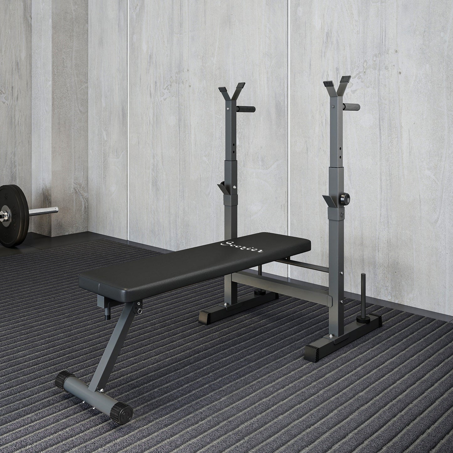 Soozier Adjustable Weight Bench, Foldable Bench Press with Barbell Rack and Dip Station for Home Gym, Strength Training