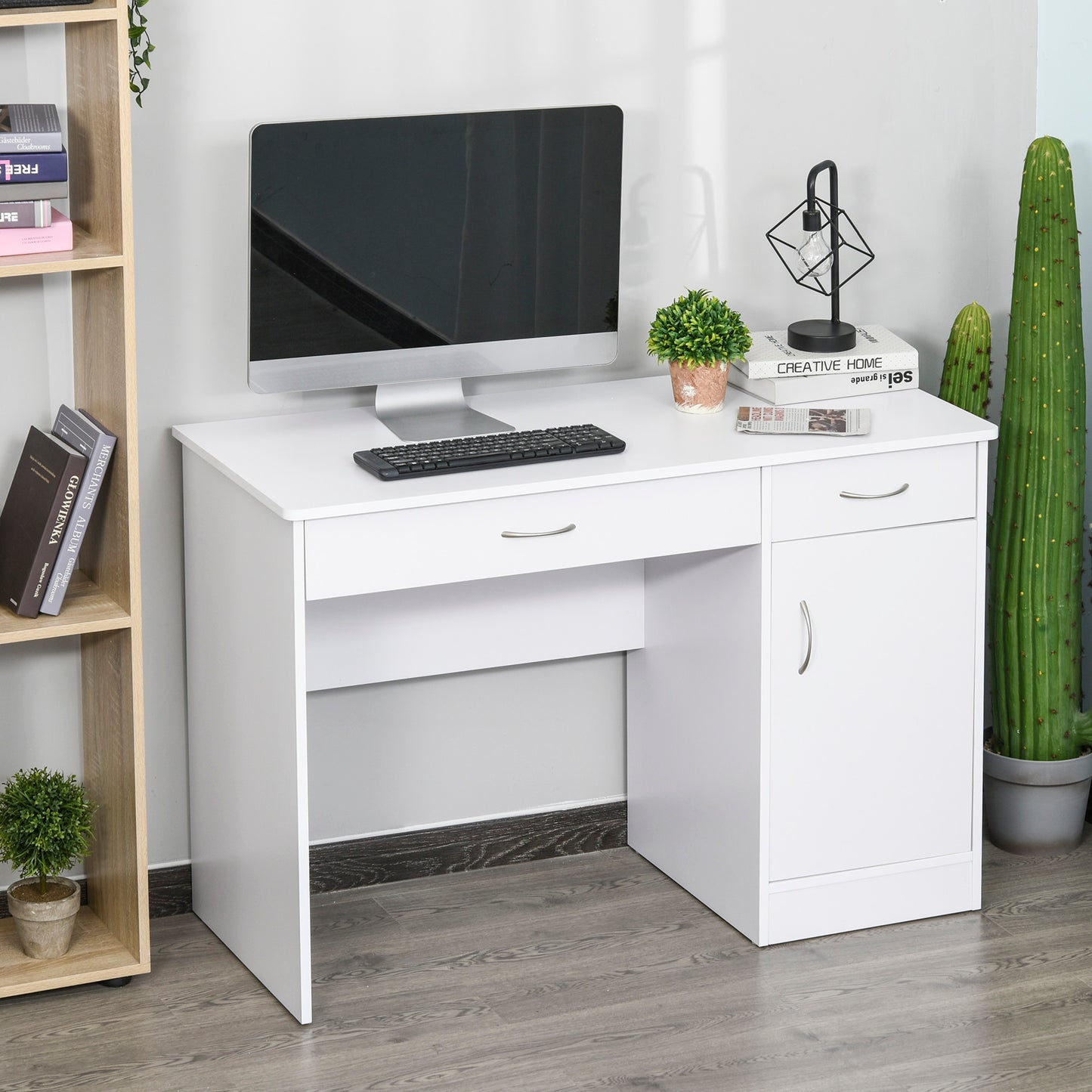 Computer Desk with Storage Drawers, Study Writing Table with Cabinet Adjustable Shelf for Home Office Workstation Bedroo