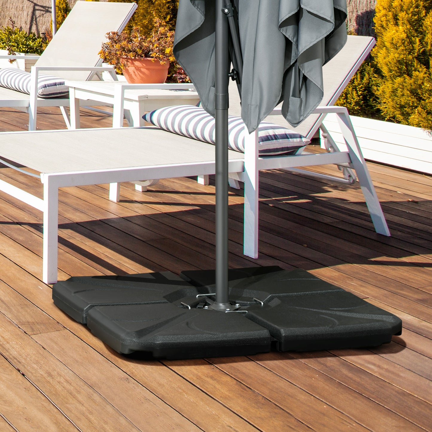 4 Piece Umbrella Base Stand Cantilever Offset Patio Umbrella Weight Plates w/ U Locking, 123 lb Capacity Water or 158 lb