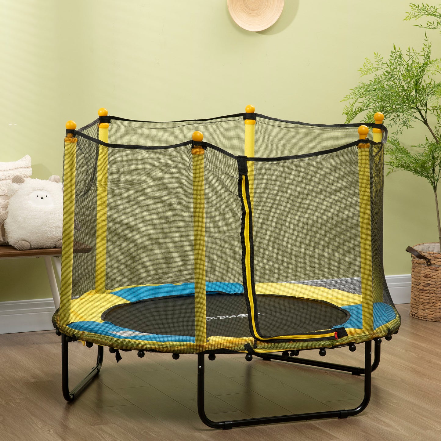 Qaba 4.6FT Trampoline for Kids with Enclosure Net for Ages 3-6, Indoor Outdoor Use, Yellow