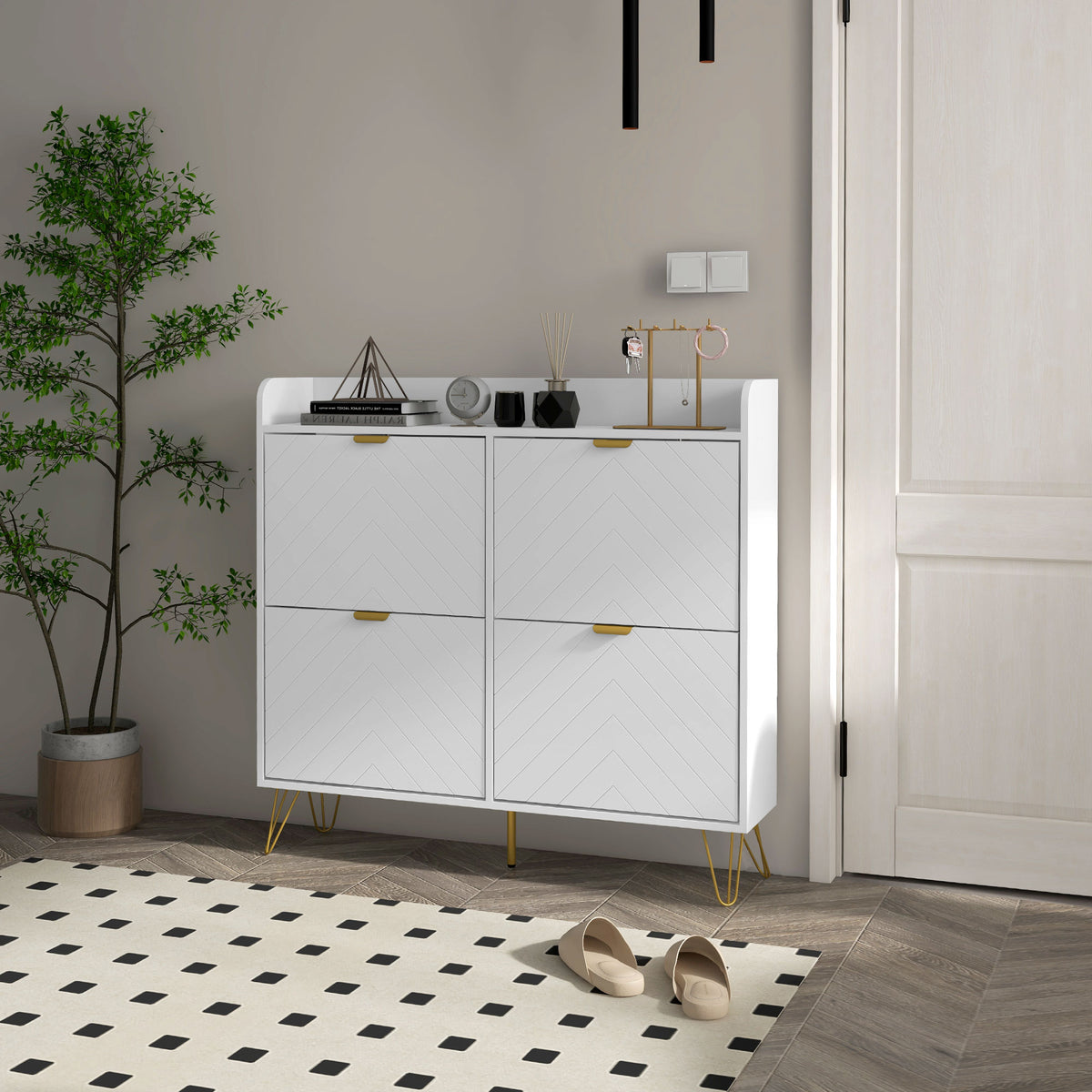 Shoe Storage Cabinet with 4 Flip Drawers and Adjustable Shelf, Shoe Cabinet for 16 Pairs of Shoes, White