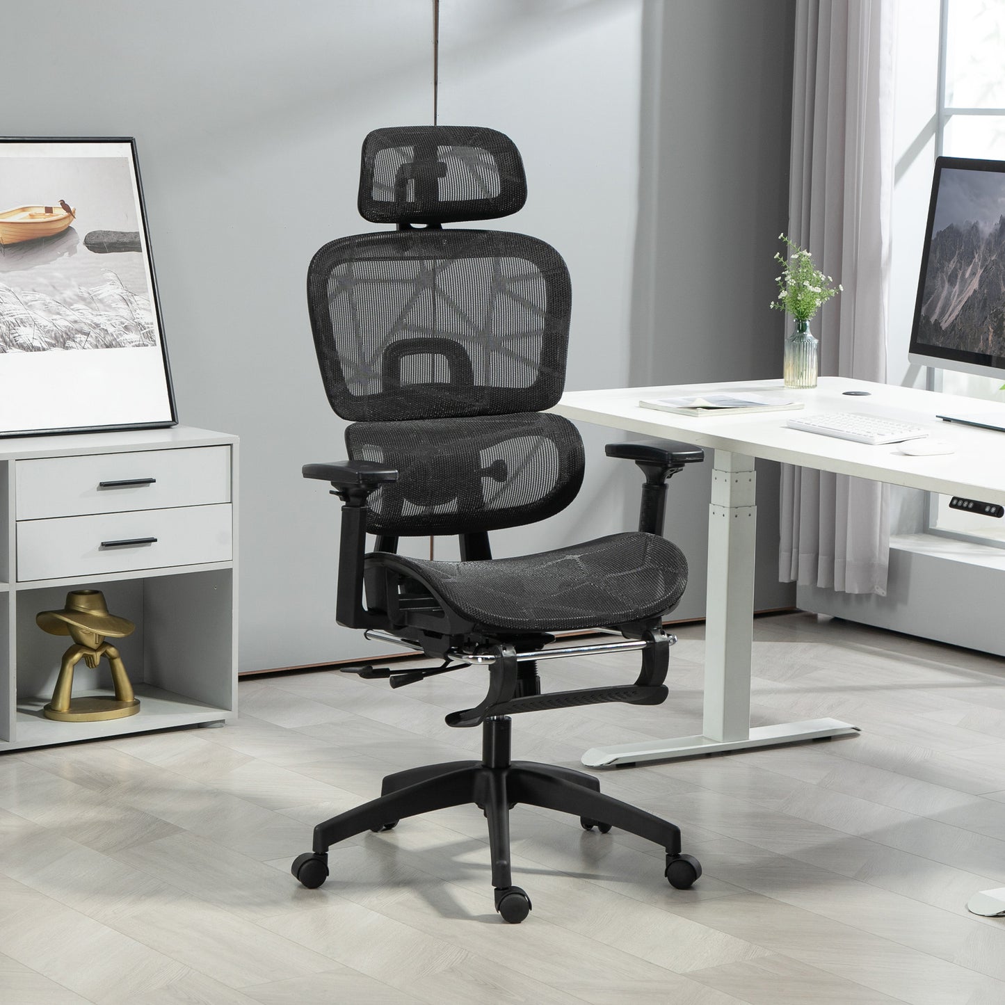 Mesh Office Chair with 3D Armrest, High Back Desk Chair with Lumbar Support, 135° Reclining, Adjustable Headrest, Black