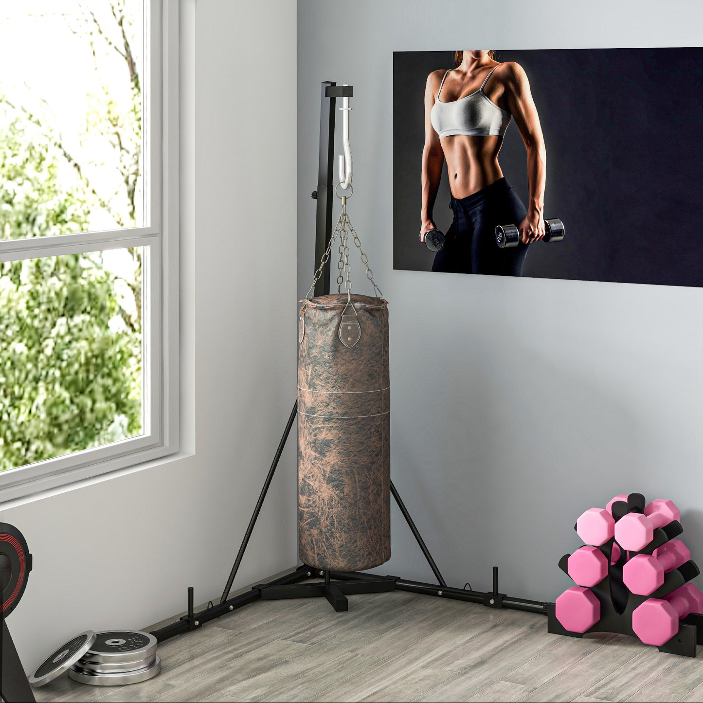 Soozier Foldable Punch Bag Stand, Adjustable Height Heavy Bag Stand with Weighted Base, Freestanding for Home Gym, Stand