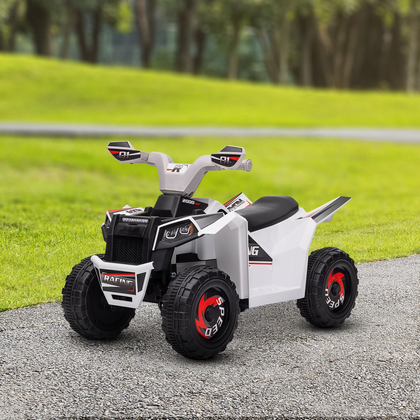 VarietyKart 6V Quad Kids Electric Car with Wear-resistant Wheels, for Boys and Girls Aged 18-36 Months, White
