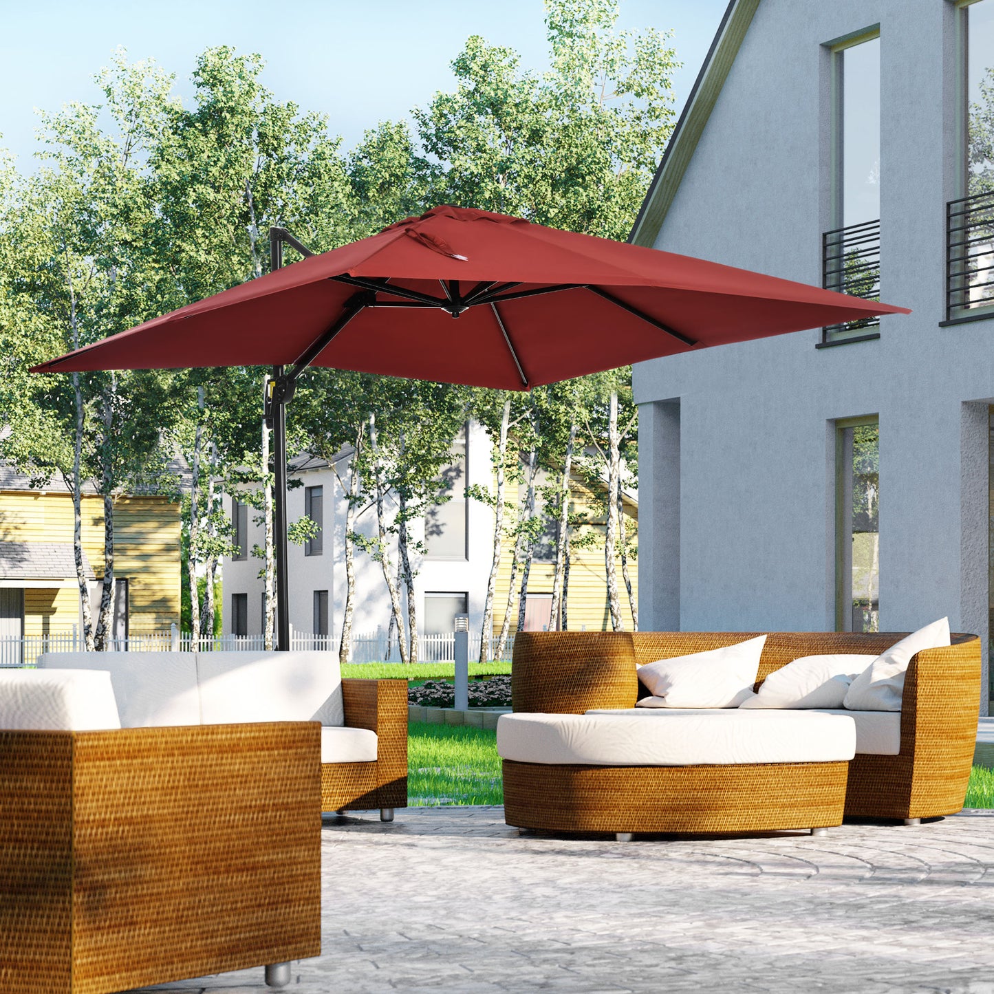 8' x 8' Square Patio Hanging Offset Umbrella with 360° Rotation, Aluminum Outdoor Cantilever Parasol with Crank & Tilt,