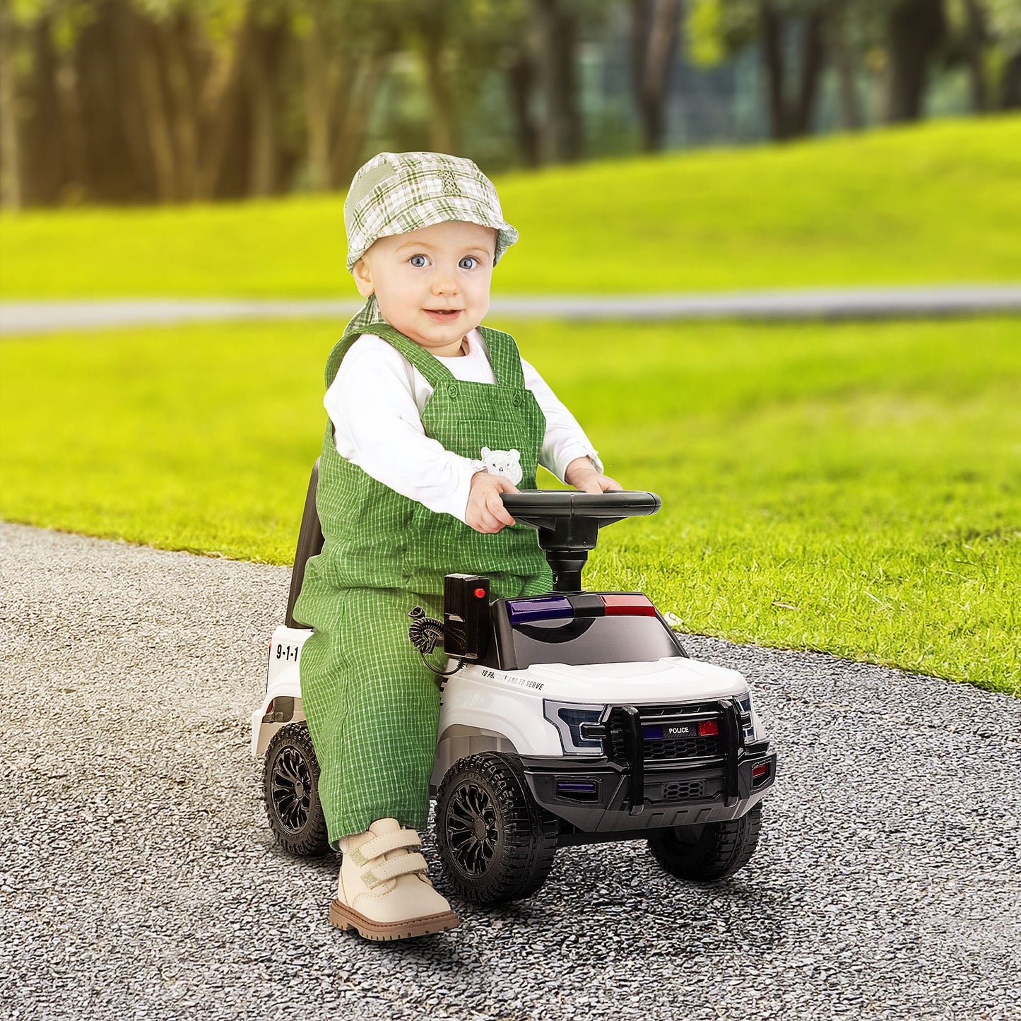 VarietyKart Kids Ride On Sliding Car with Hidden Under Seat Storage, Ride On Police Car for Toddler with Megaphone, Anti