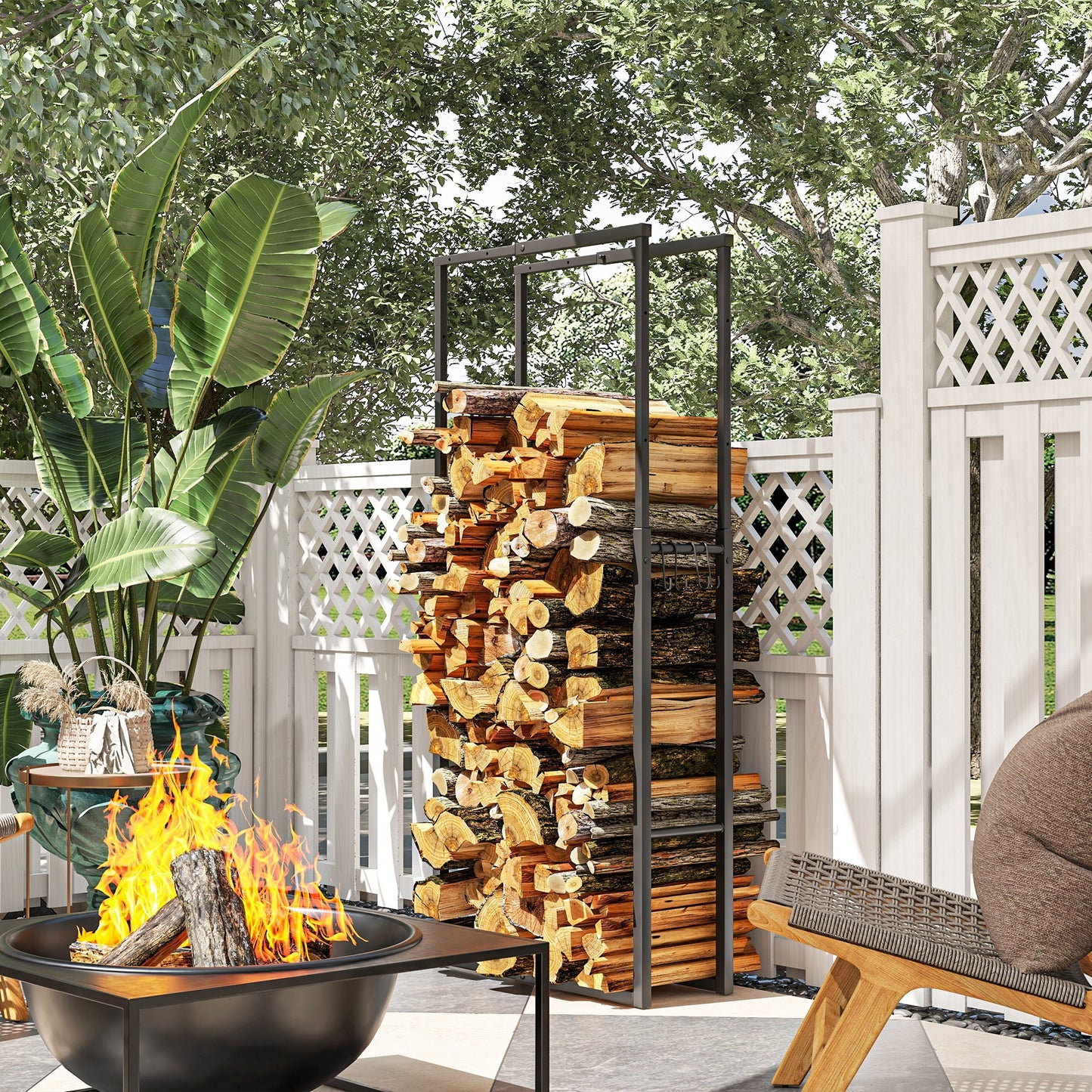 Adjustable Firewood Log Rack Heavy-Duty Steel Log Holder for Outdoor Indoor Use, 25.6" x 9.8" x 59.1", Black