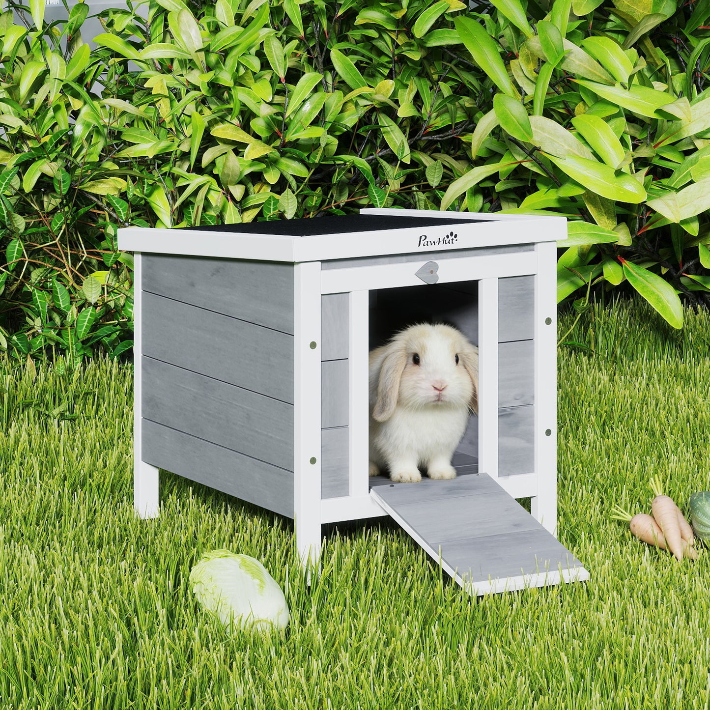 Wooden Rabbit Hutch, Bunny Cage with Waterproof & Openable Asphalt Roof, Outdoor Cat House Guinea Pig Cage Duck Shelter,