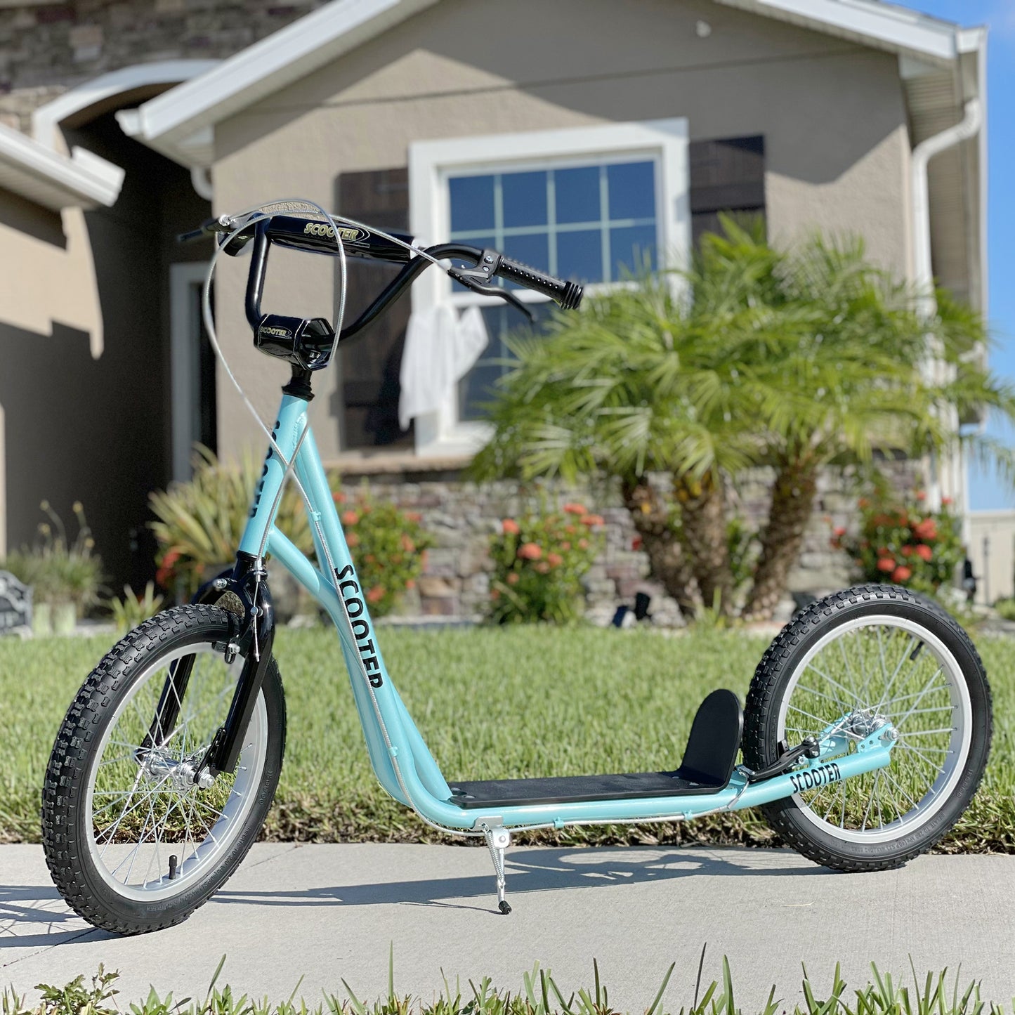 VarietyKart Kids Kick Scooter for 5+ Year Old, Kids Ride on Toy w/ 16'' Inflatable Wheel Dual Brakes, Blue