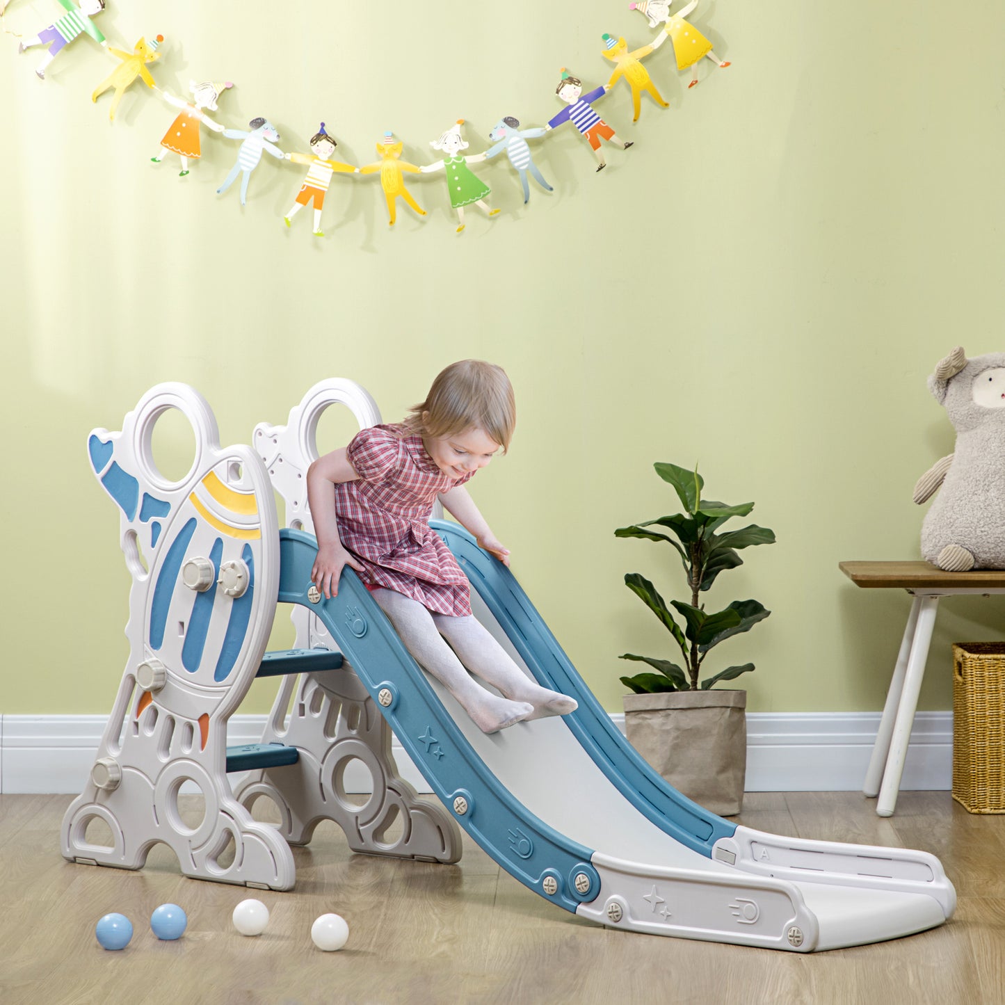 Qaba Toddler Slide Indoor for Kids 1.5-3 Years Old, Space Theme Climber Slide Playset, Blue