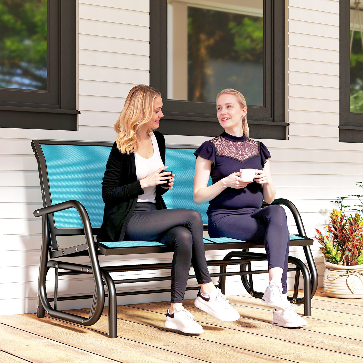 Outdoor Glider Bench, 2 Person Patio Glider Chair, Gliding Outdoor Garden Loveseat Swing Bench with Breathable Mesh Fabr