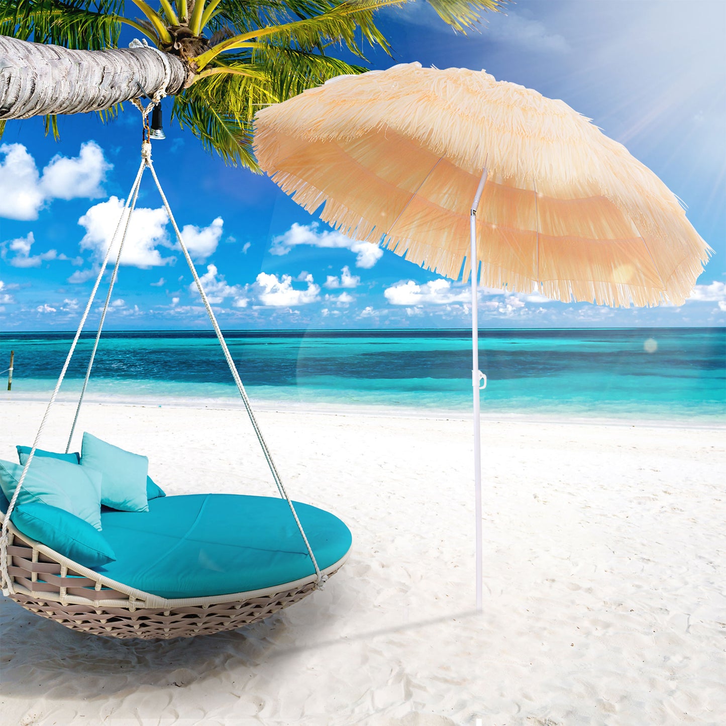 6FT Beach Umbrella Tilt Sunshade Height Adjustable Outdoor Market Patio Yard Crank Deck Sun Shade, Wheat - image 7