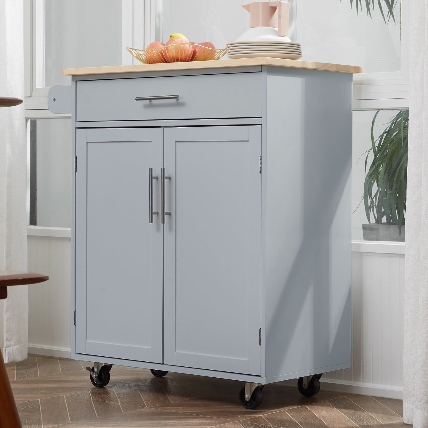Rolling Kitchen Island Cart with Wood Top, Enough Storage Drawer Space with Towel Bar Rack Shelves, Portable Kitchen Uti