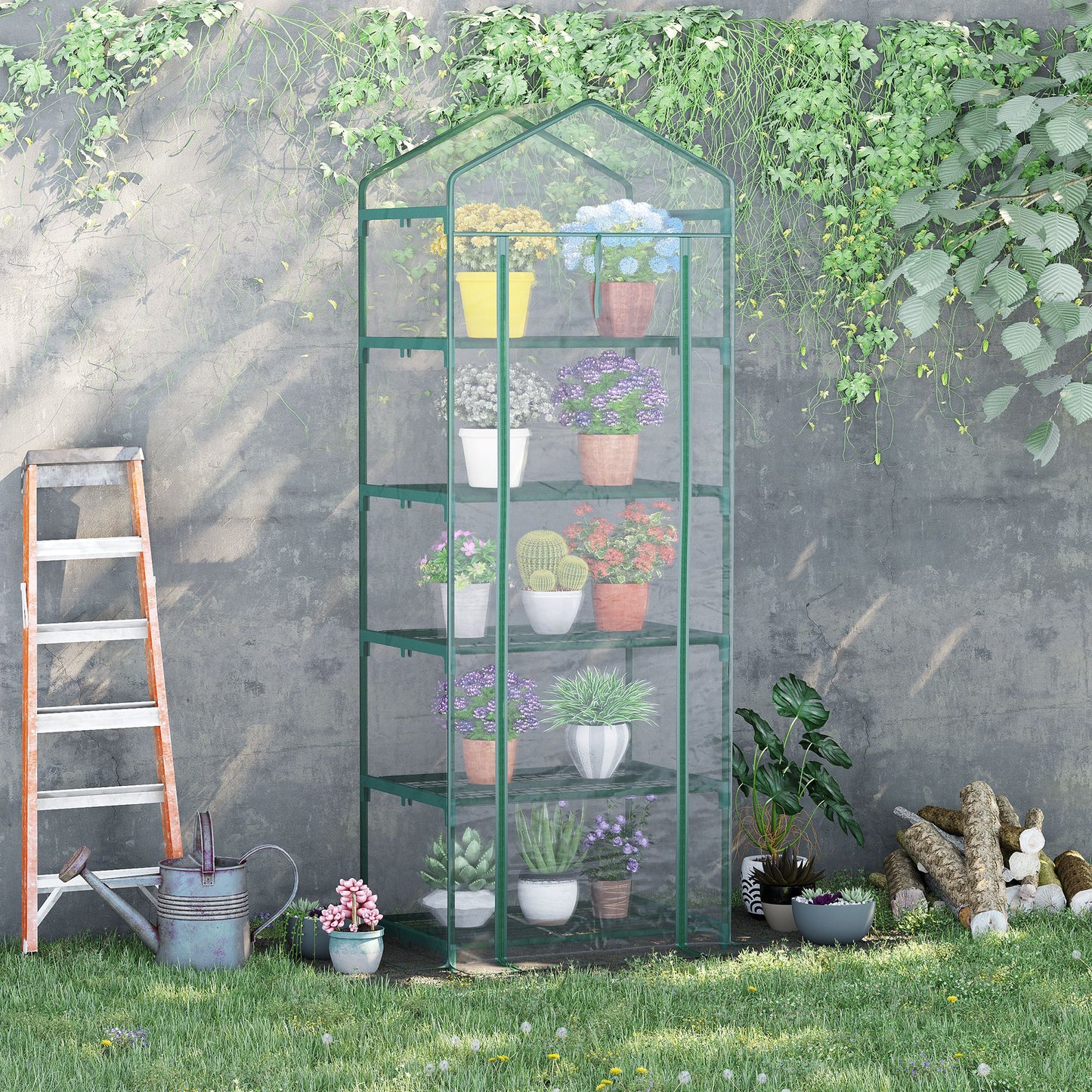 5 Tier Mini Greenhouse, Portable Outdoor Flower Stand with Shelf Clips, Indoor Greenhouse with Steel Frame, Transparent,