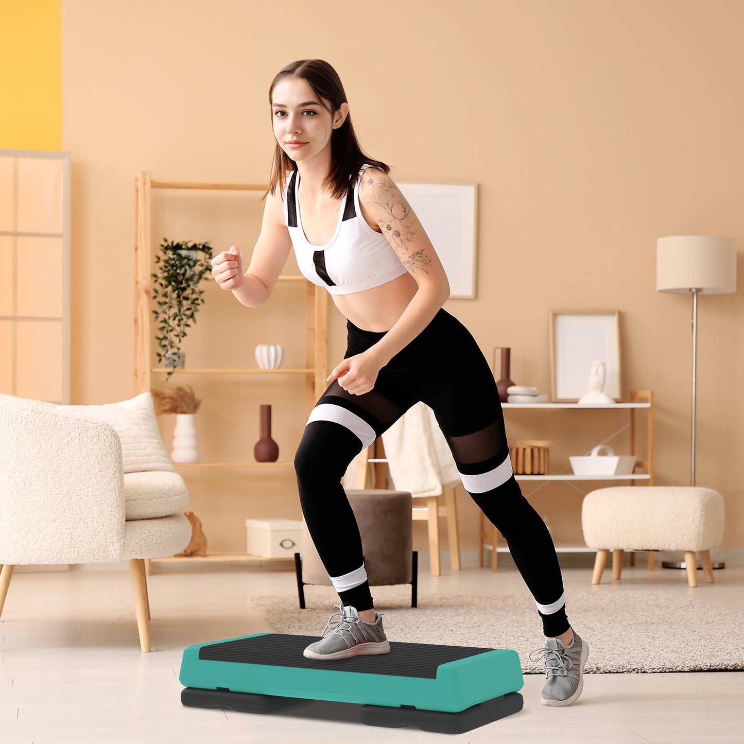Soozier Adjustable Exercise Step Platform, 3-Level with Risers 4", 6", 8" Aerobic Stepper, 550lbs Weight Capacity, Green