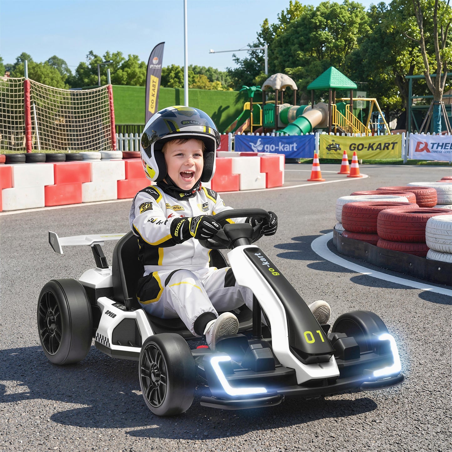 VarietyKart 24V Electric Go Kart, Battery Powered Kids Drift Kart with Adjustable Seat, Seat Belt, Horn, Music, Light, W