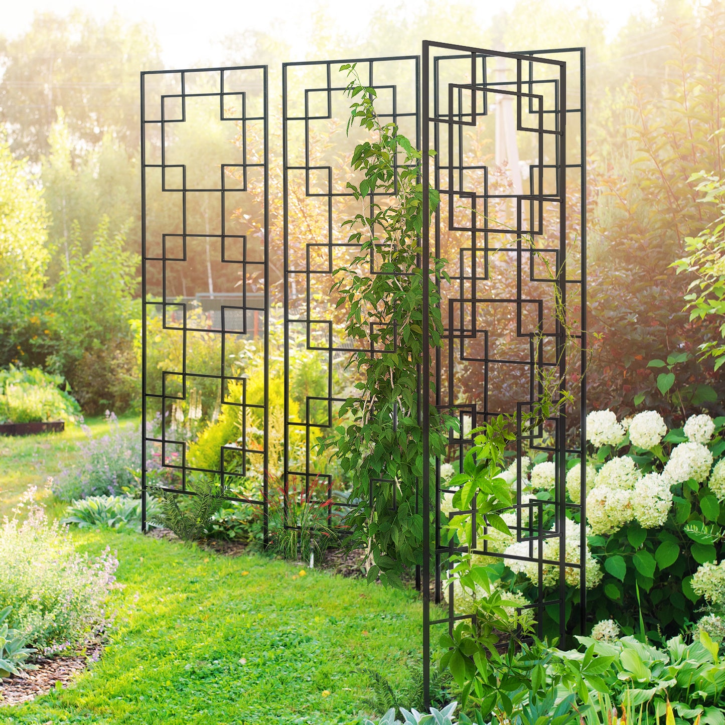 4 Pack Garden Trellis for Climbing Plants, Outdoor Metal Grid Panels for Roses, Vine Flower, Cucumber, Clematis, 72" Tal