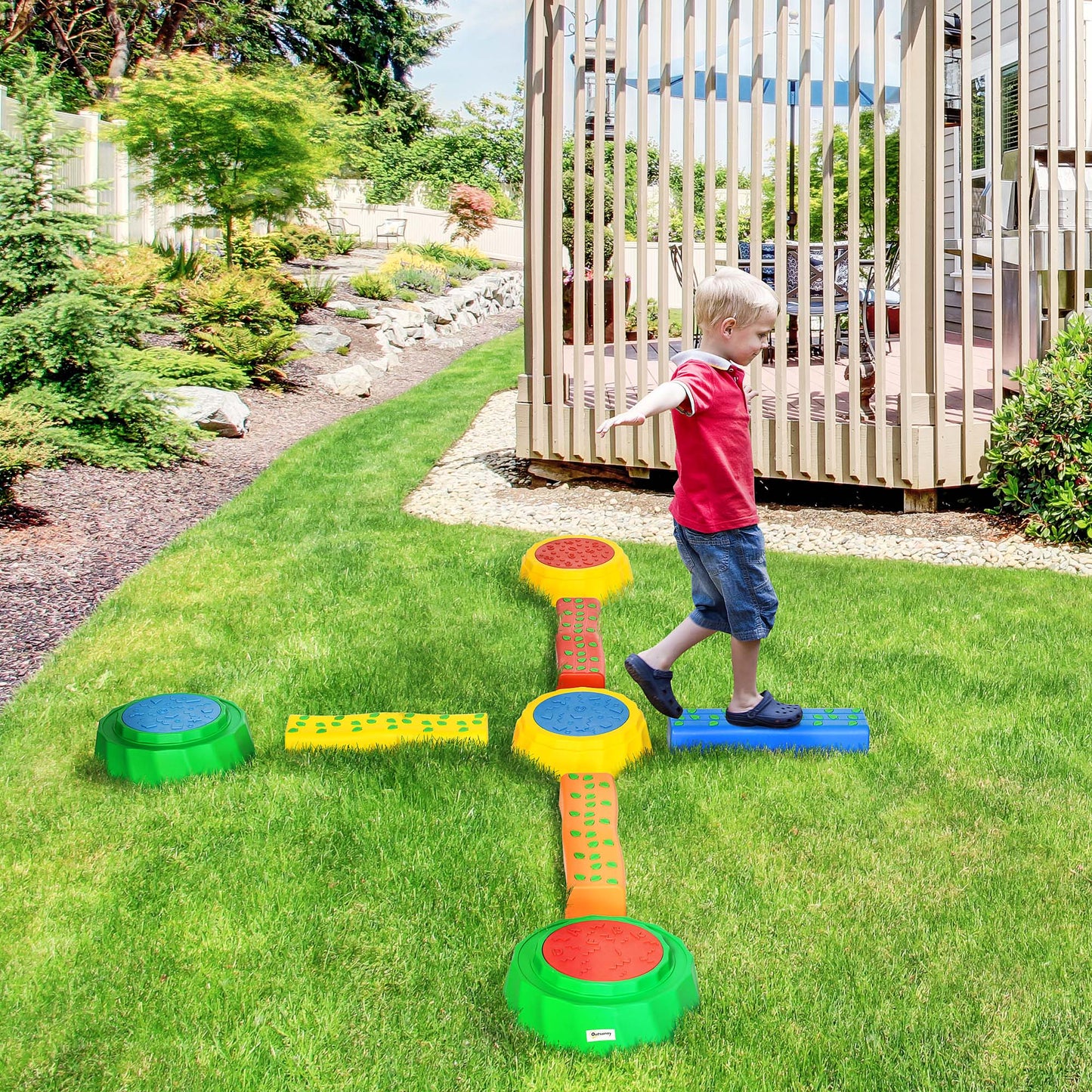 8pcs Balance Beam for Kids, 4 Sensory Pads and 4 Beams with Non-slip Surface & Bottom, Stackable Stepping Stones Kids fo