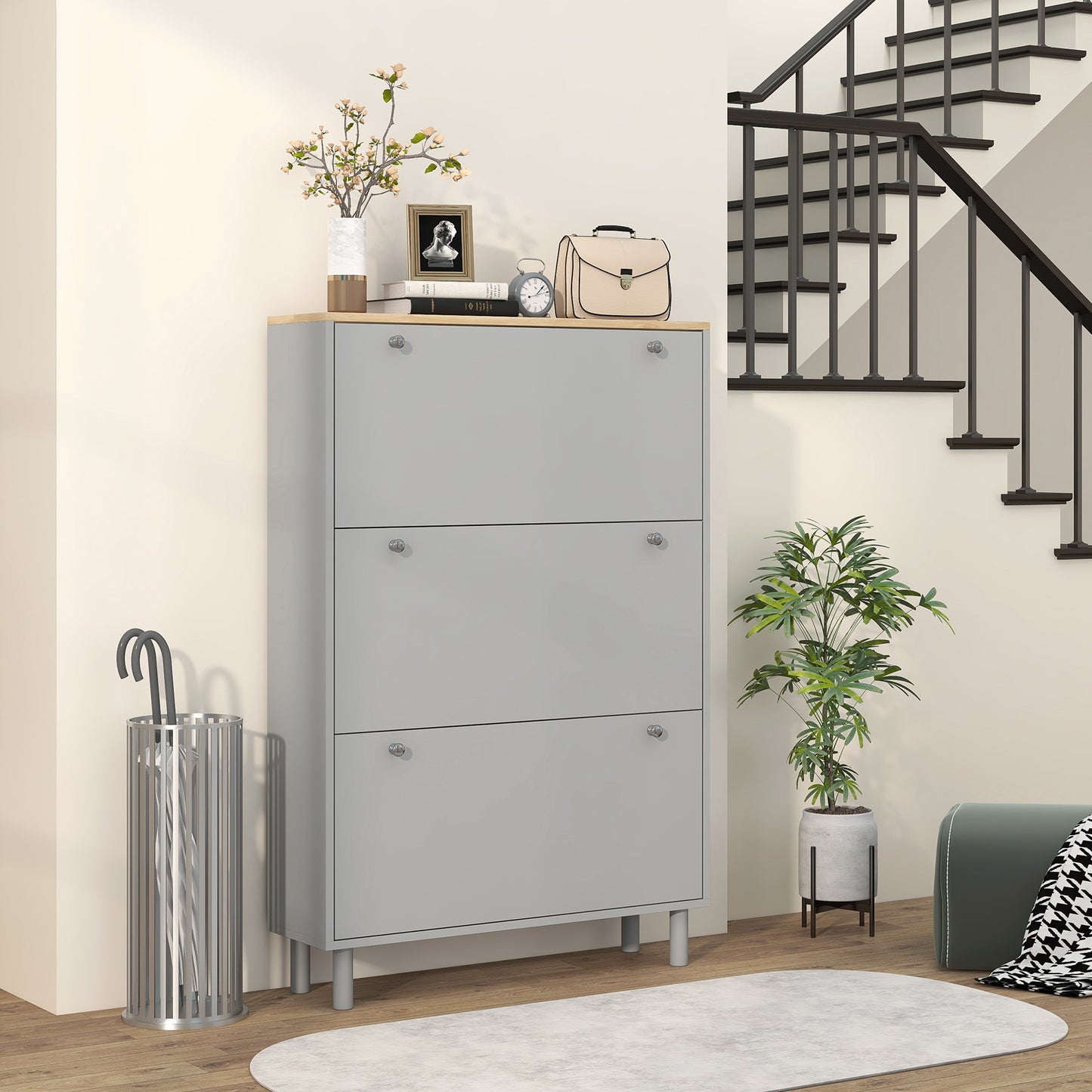 Entryway Shoe Storage Small Modern Flip-Flop Shoe Cabinet with 3 Flip Drawers Adjustable Shelves for 24 Pairs of Shoes,